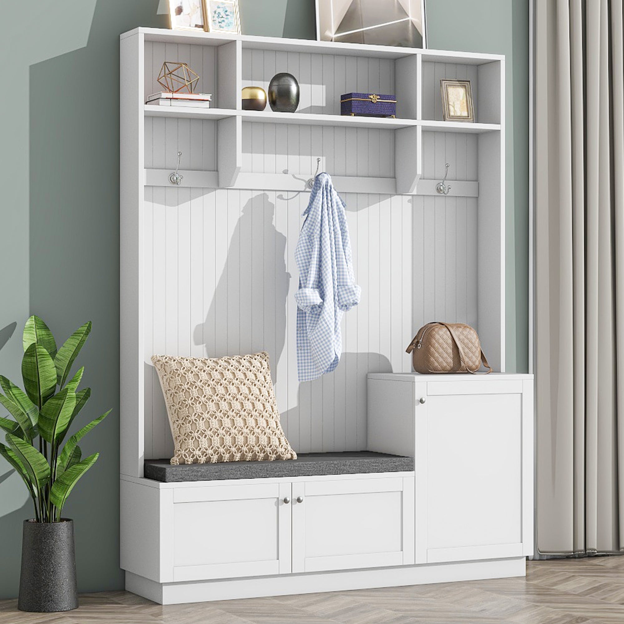 Clifford Hall Tree with Bench, Coat Hooks & Storage – All-in-One Entryway Mudroom Organizer