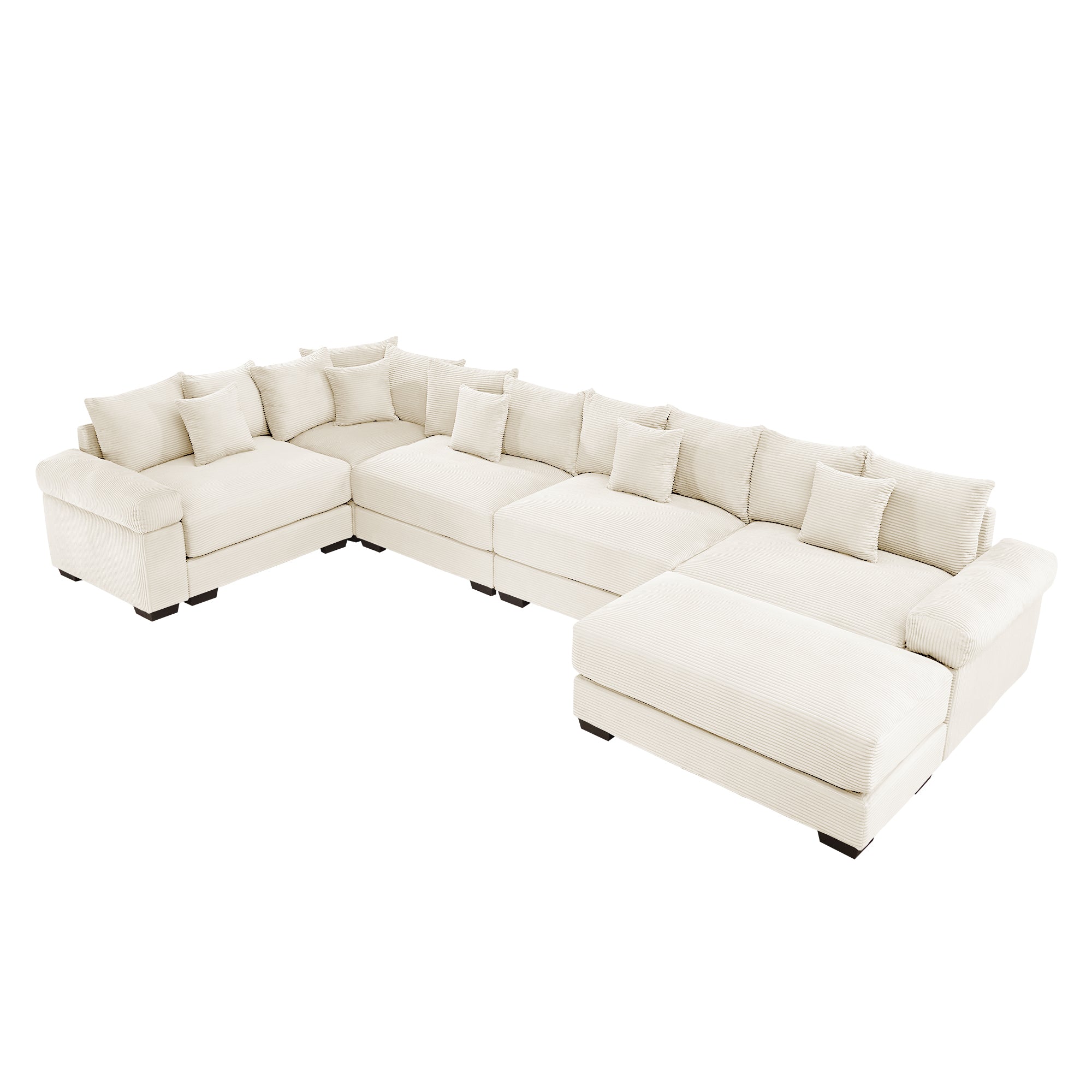 Albany 155" Modular Corduroy Oversized Cloud U-Shaped Sectional Sofa with Ottoman