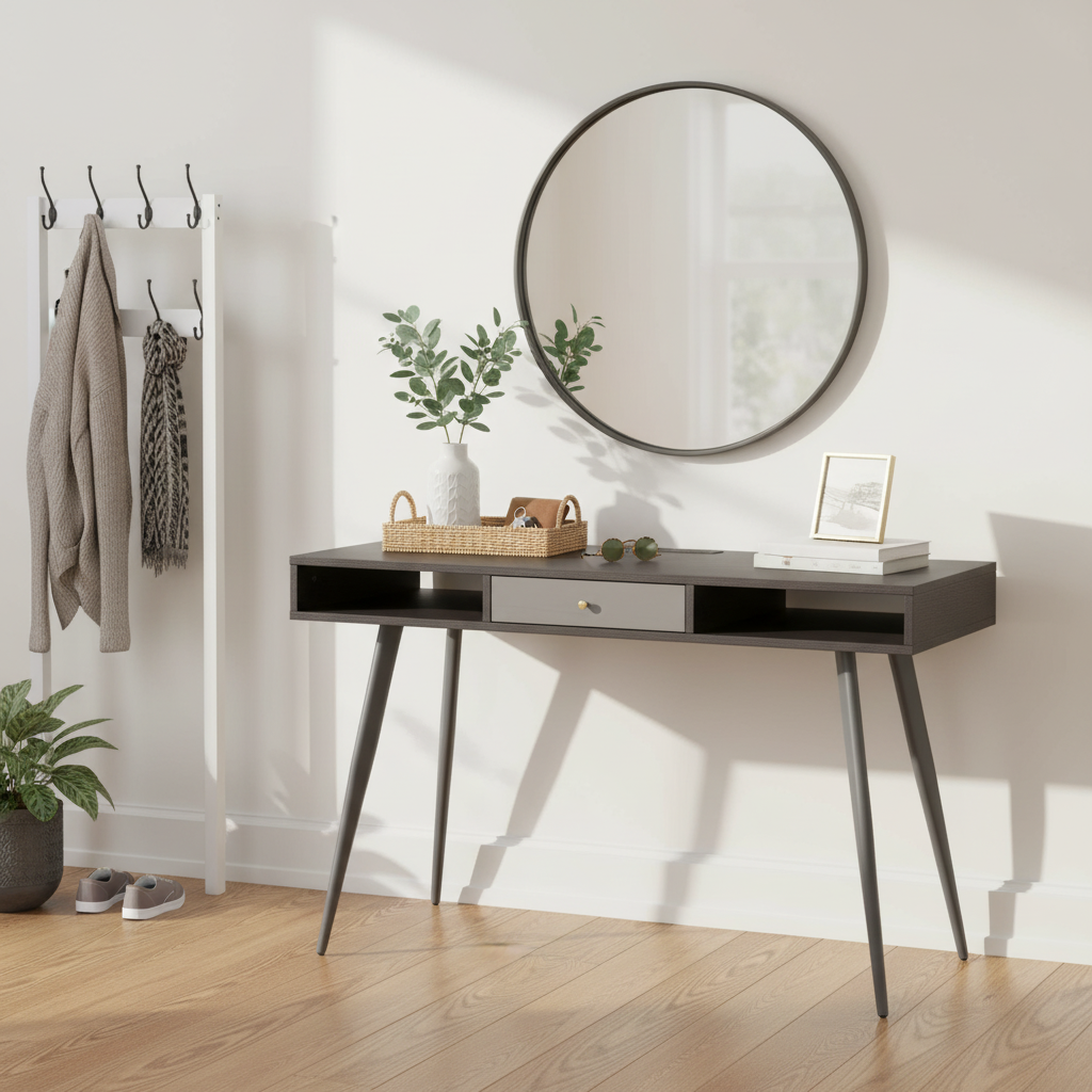 Orbita Mid‑Century Desk with USB Ports & Power Outlet, Black