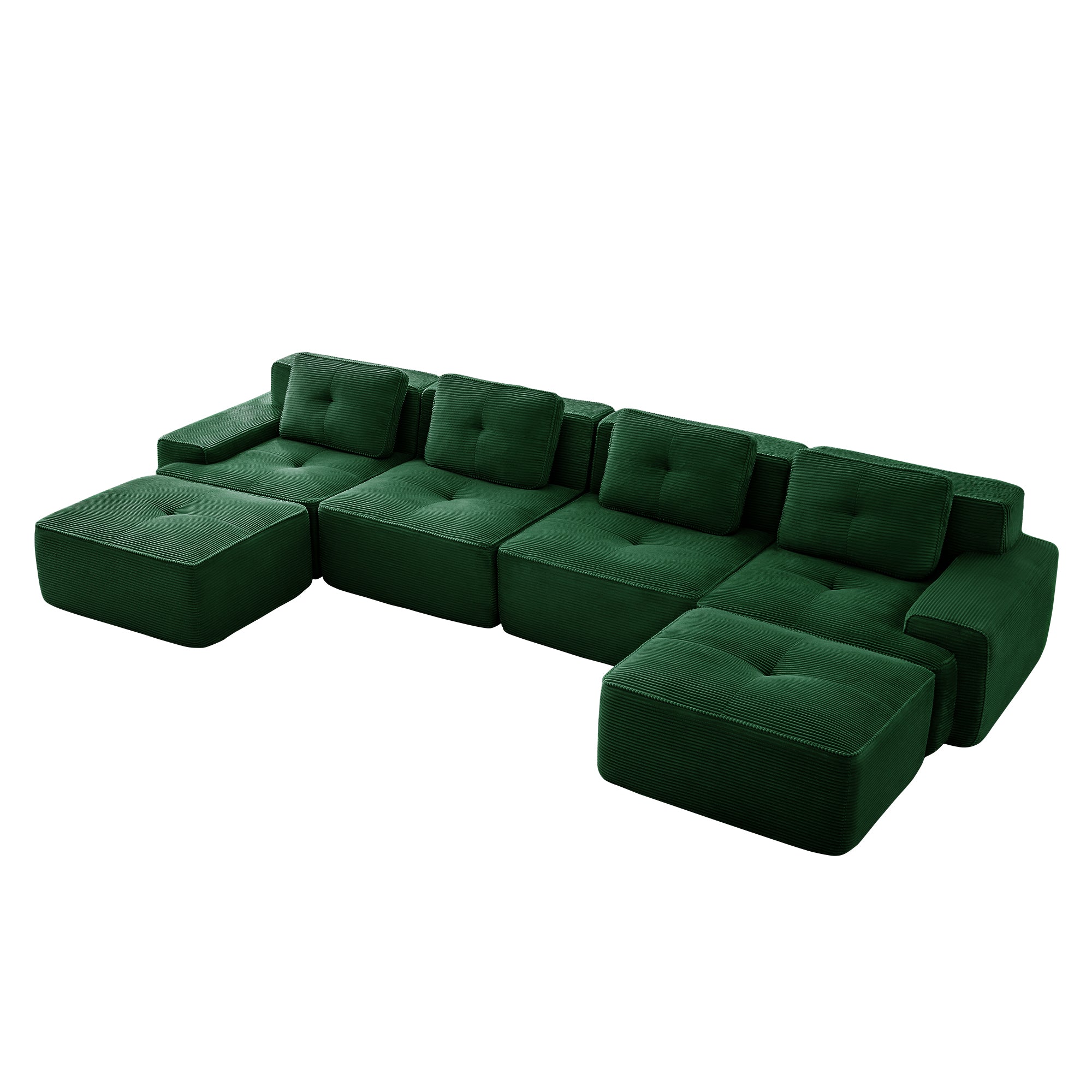 Racine 153" Modular Corduroy Fabric U-Shaped Sectional Sofa with Deep Seat and 2 Movable Ottomans