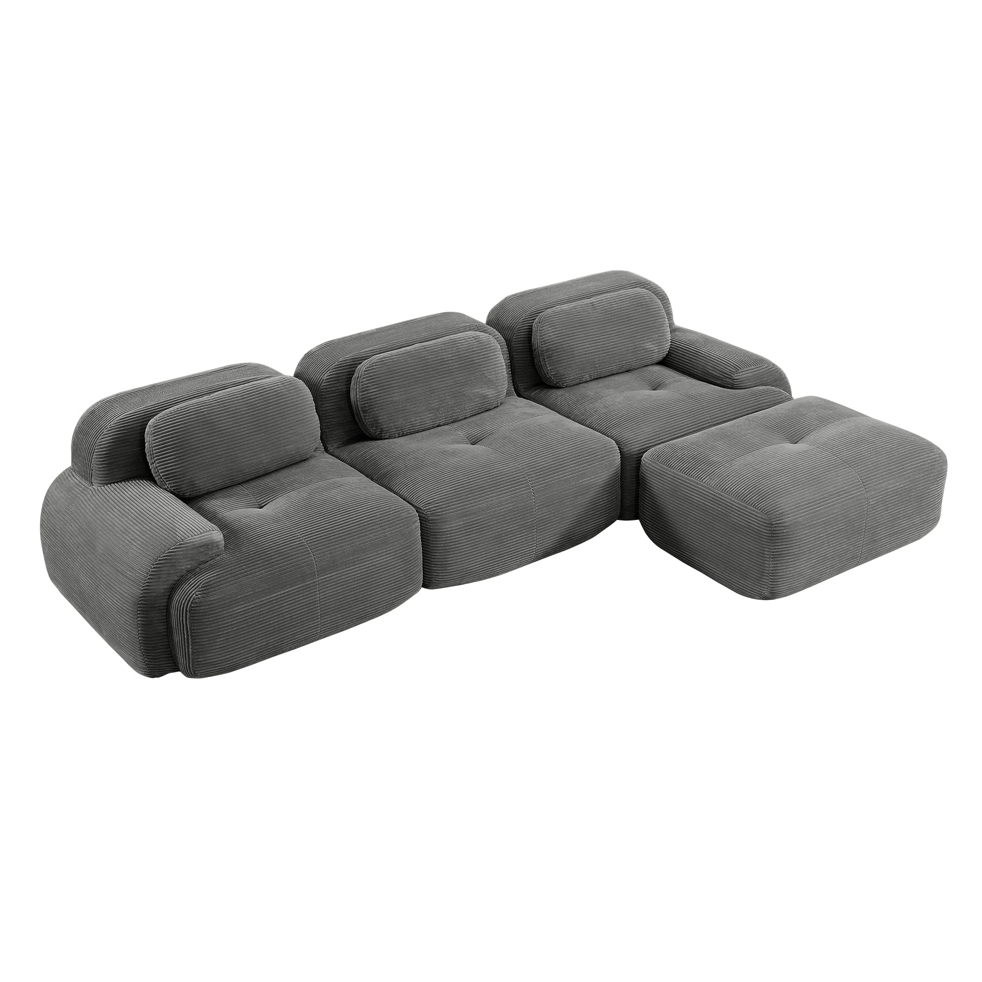 Anchorage 116" Modular Corduroy Cloud L-Shaped Sectional Sofa with Ottoman