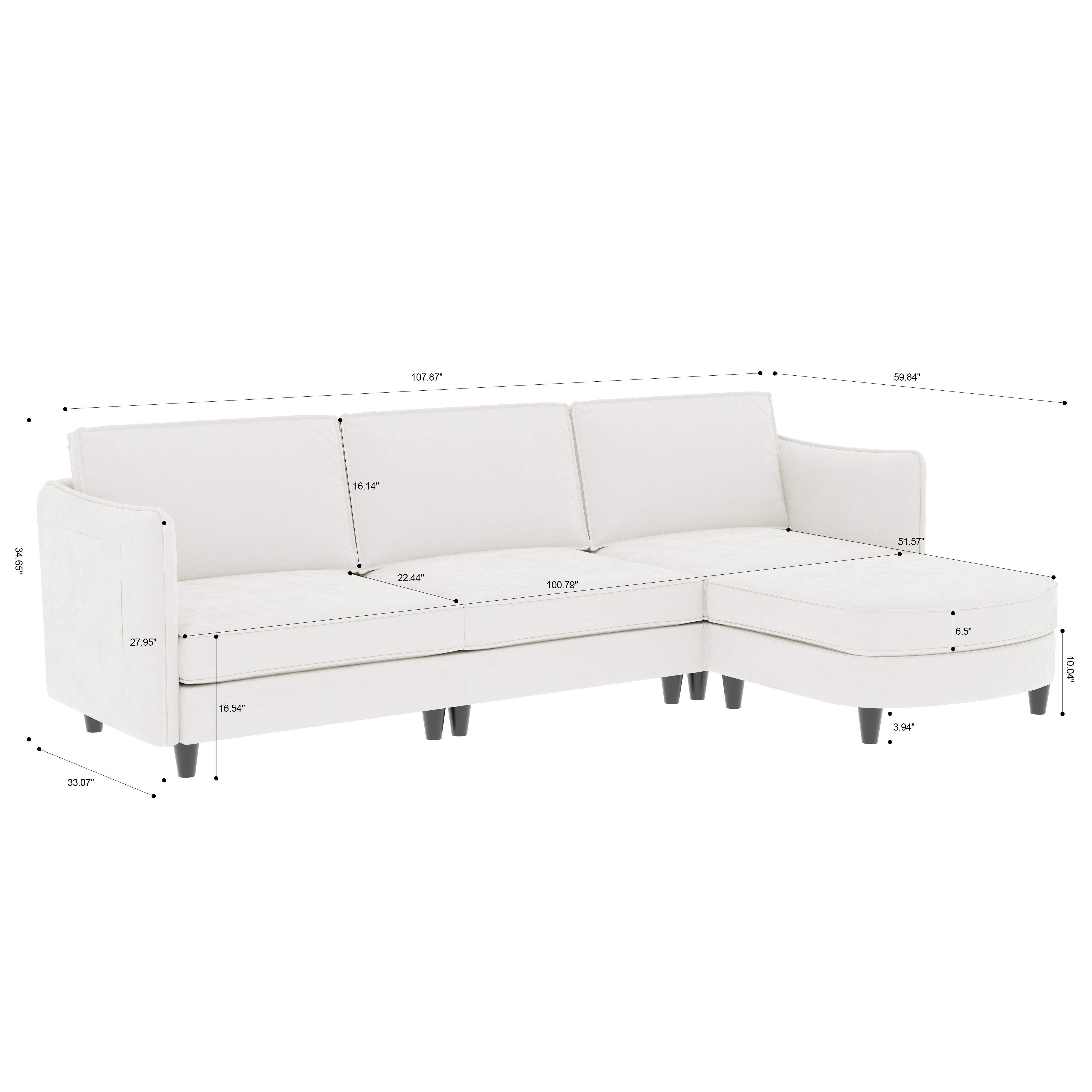 Olympic 108" 3 Seater L-Shaped Sofa with Ottoman