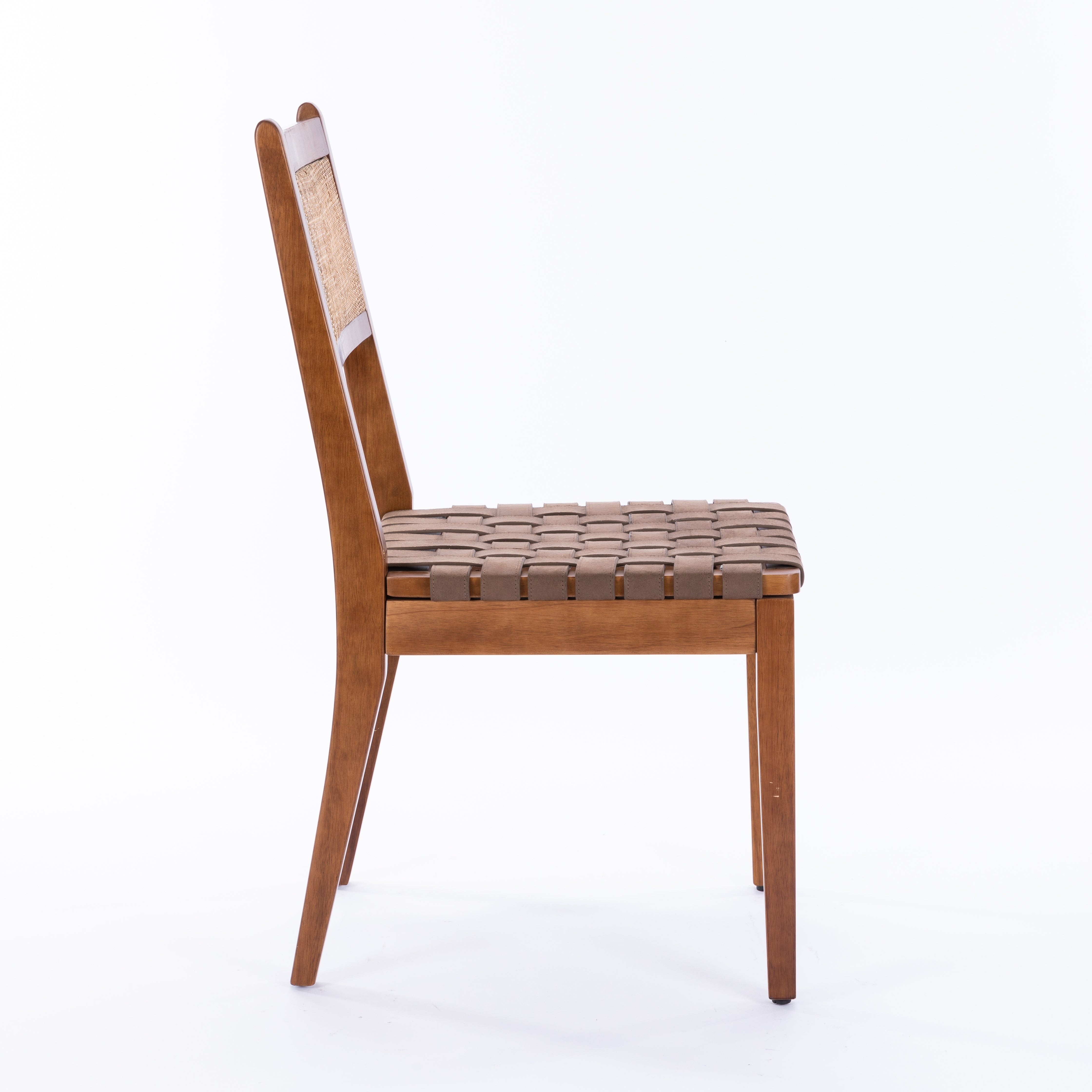 Tagus Modern Rattan Leather Woven Strips Dining Chair Set of 2