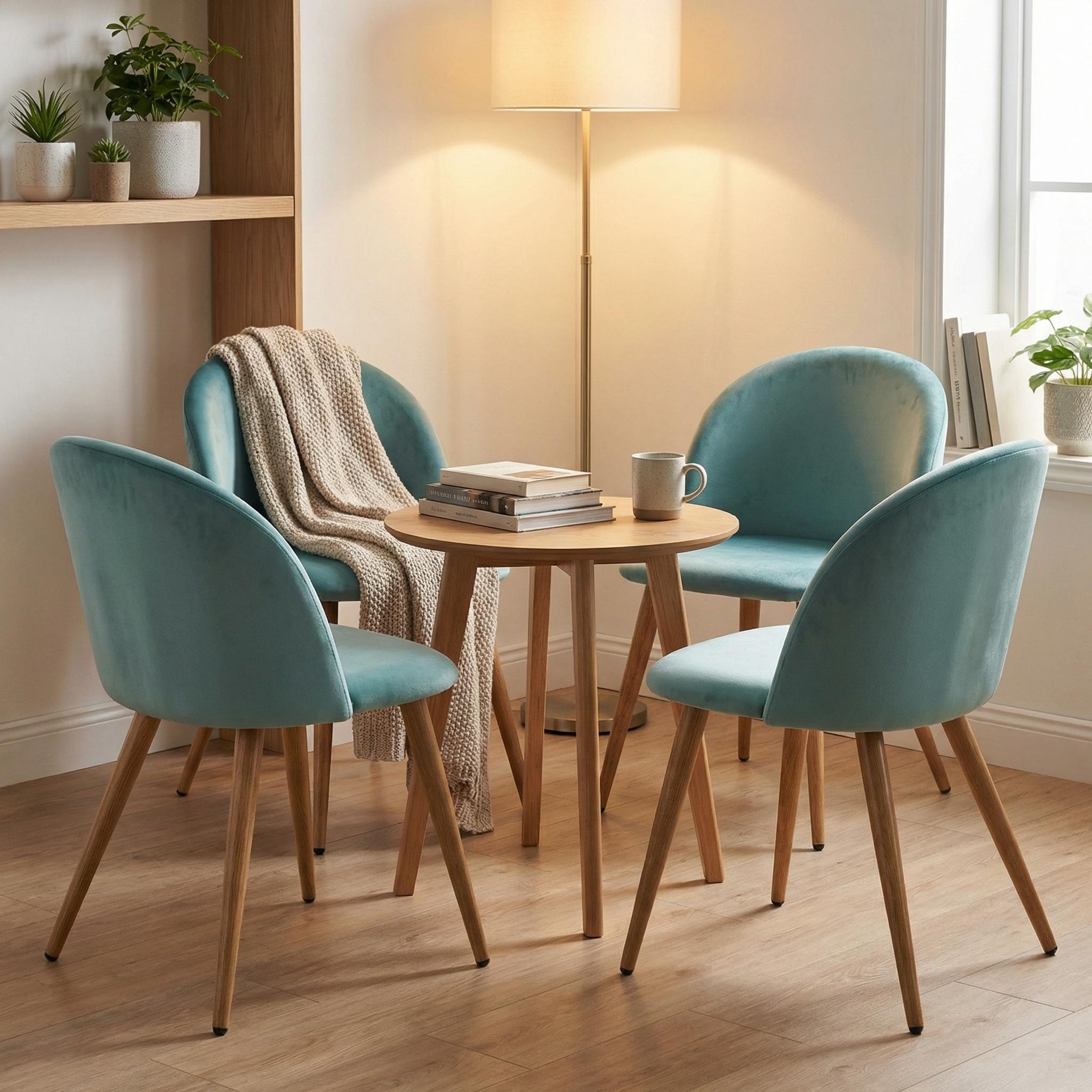 ZOMBA Velvet Dining Chair Set of 4, Oak Legs, Aqua