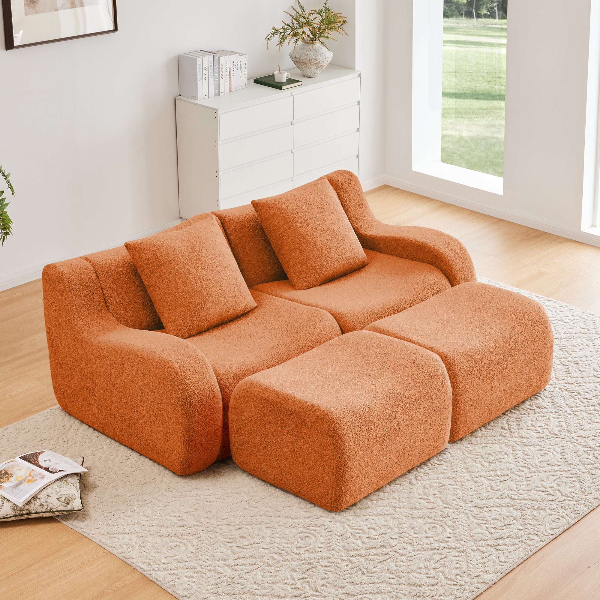 Chico 83" Modular Soft Teddy Fabric Loveseat Sofa with Curved Armrests