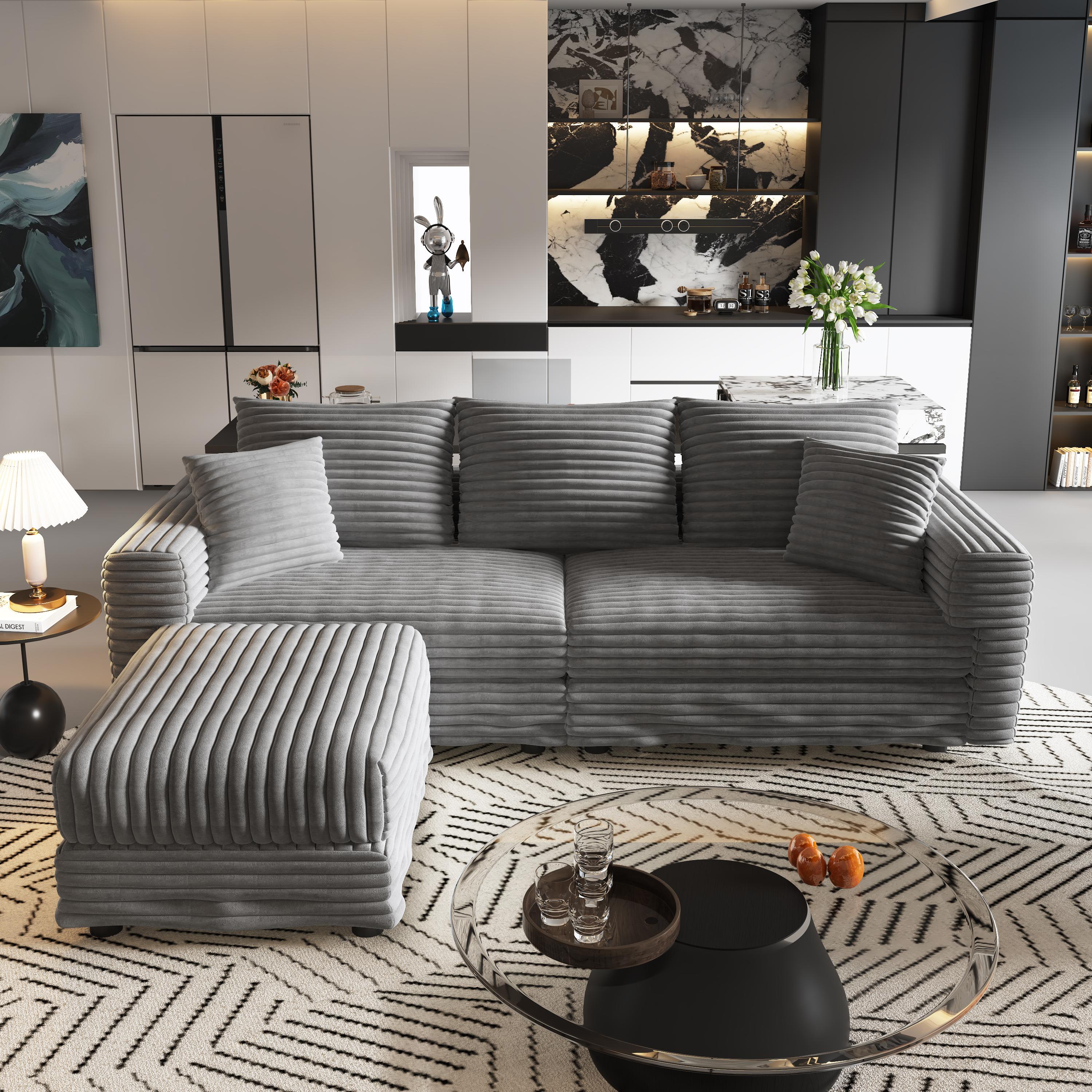 Norwalk 83" 5-Piece Modular Corduroy Upholstered Sectional Sofa with Ottomans