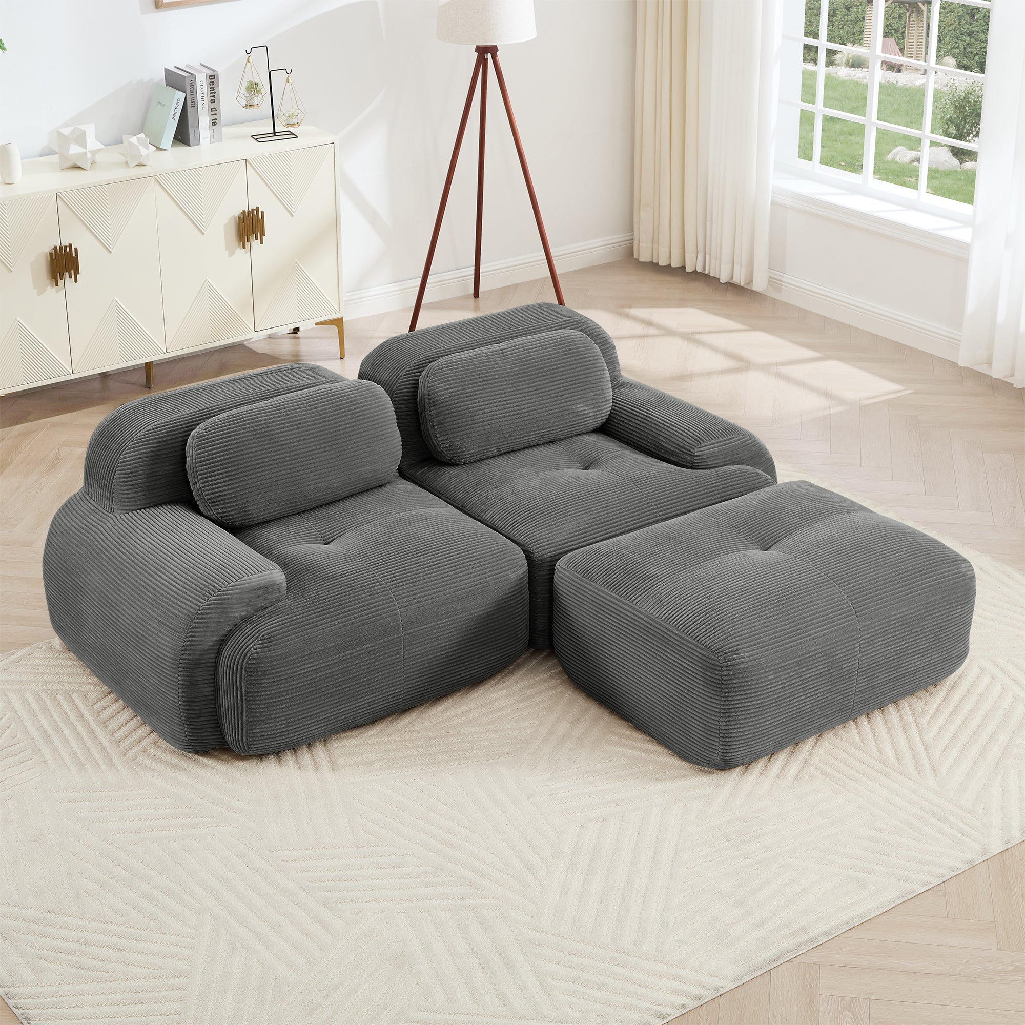 Anchorage 80" L-Shaped Modular Corduroy Cloud Sofa with Ottoman
