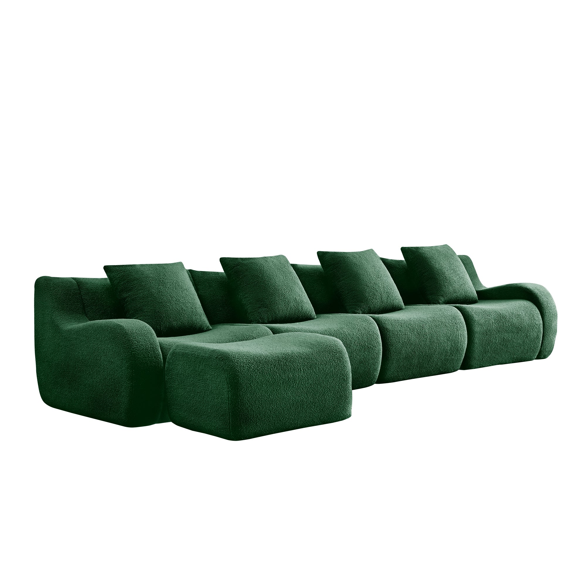 Chico 148" Modular Teddy Fabric L-Shaped Sectional Sofa with Curved Armrests and Ottoman
