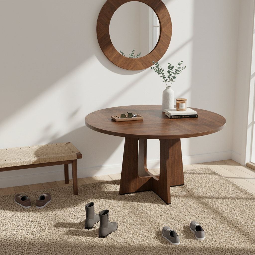 Rheia Natural Wood Dining Table, 47" Round, Seats 4