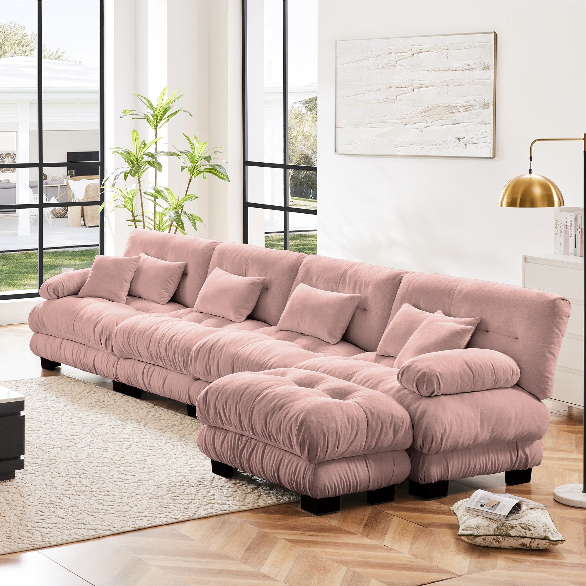 Monterey 173" Oversized Modular Chenille L-Shaped Cloud Sectional Sofa with Ottoman