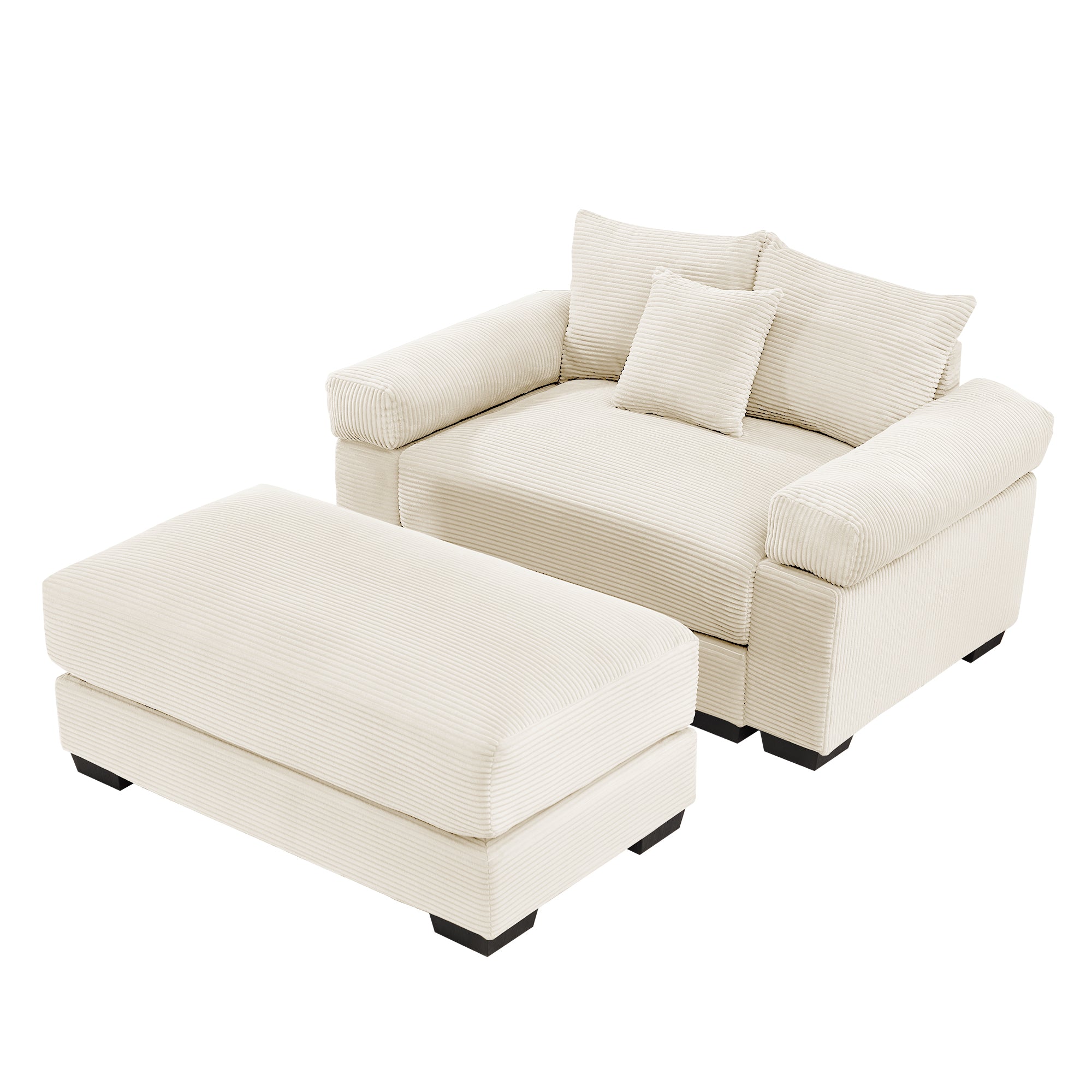 Albany 54" 2 Piece Corduroy Armchair Accent Chair with Ottoman and Extra-Thick Armrests