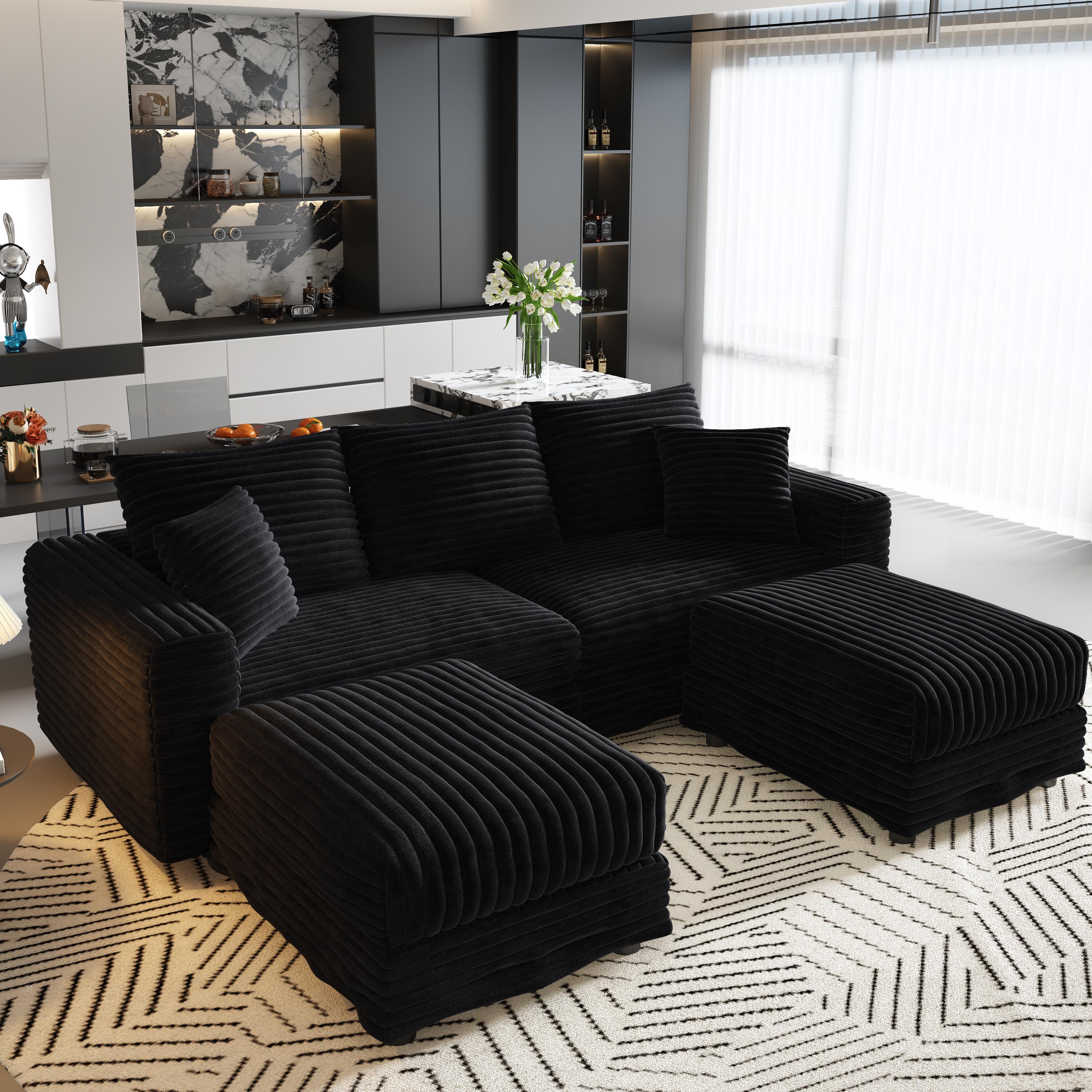 Norwalk 83" Modular Plush Corduroy U-Shaped Sectional Sofa with 2 Movable Ottomans