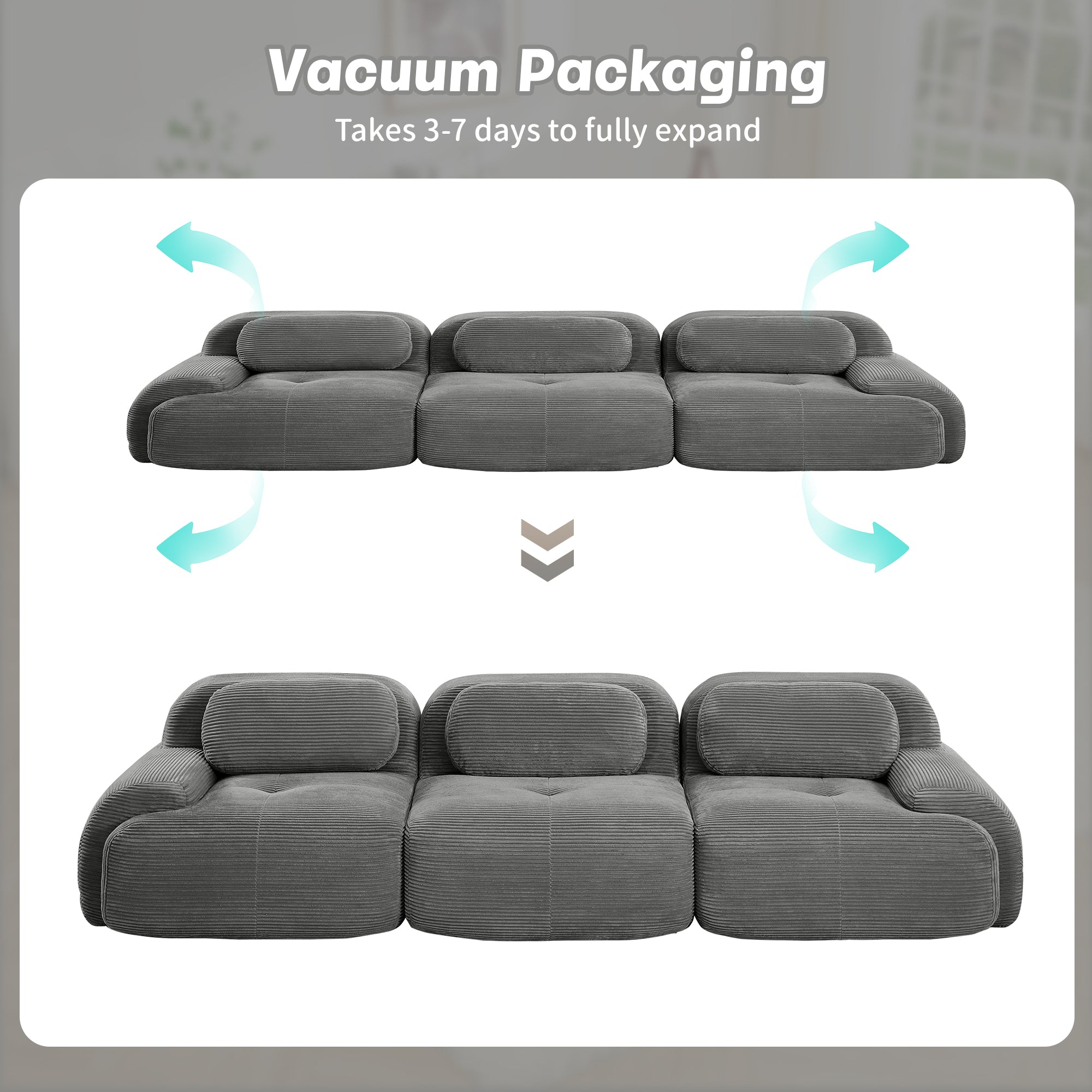 Anchorage 116" Modular Corduroy 3-Seater Sofa with Curved Armrest