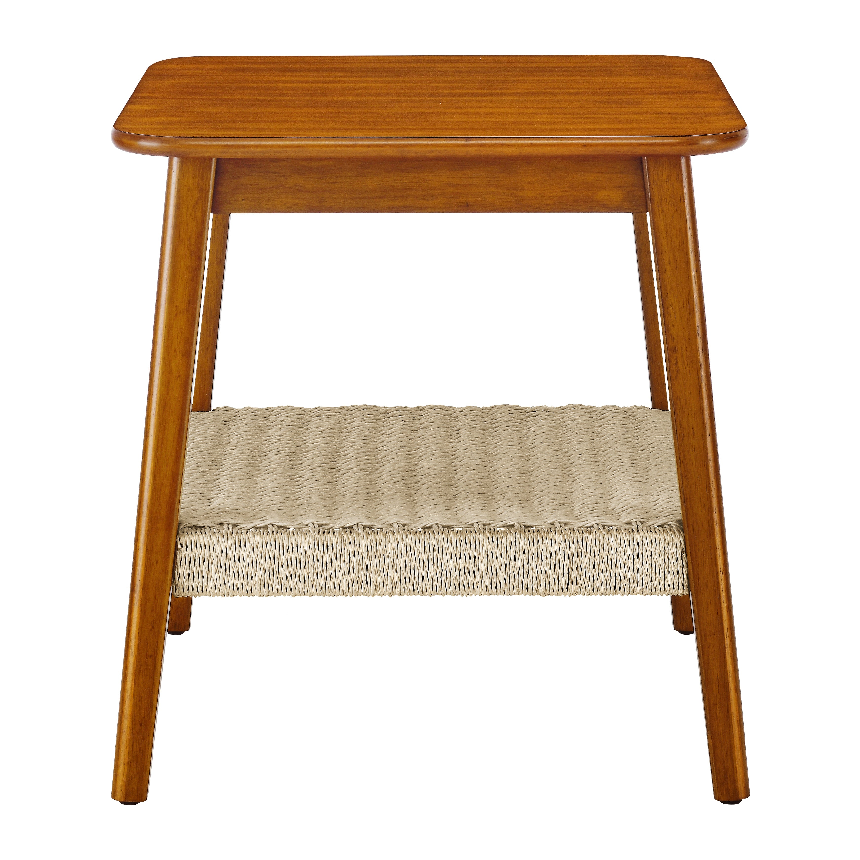 Arles 23" Mid-Century Side Table with Woven Shelf