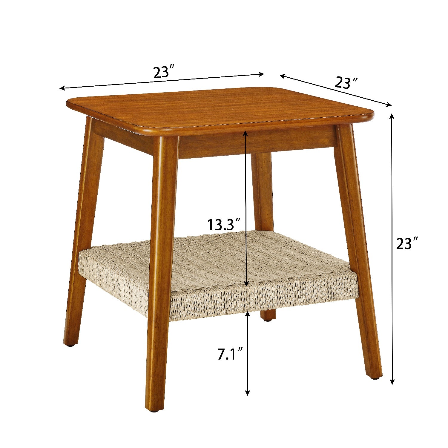 Arles 23" Mid-Century Side Table with Woven Shelf