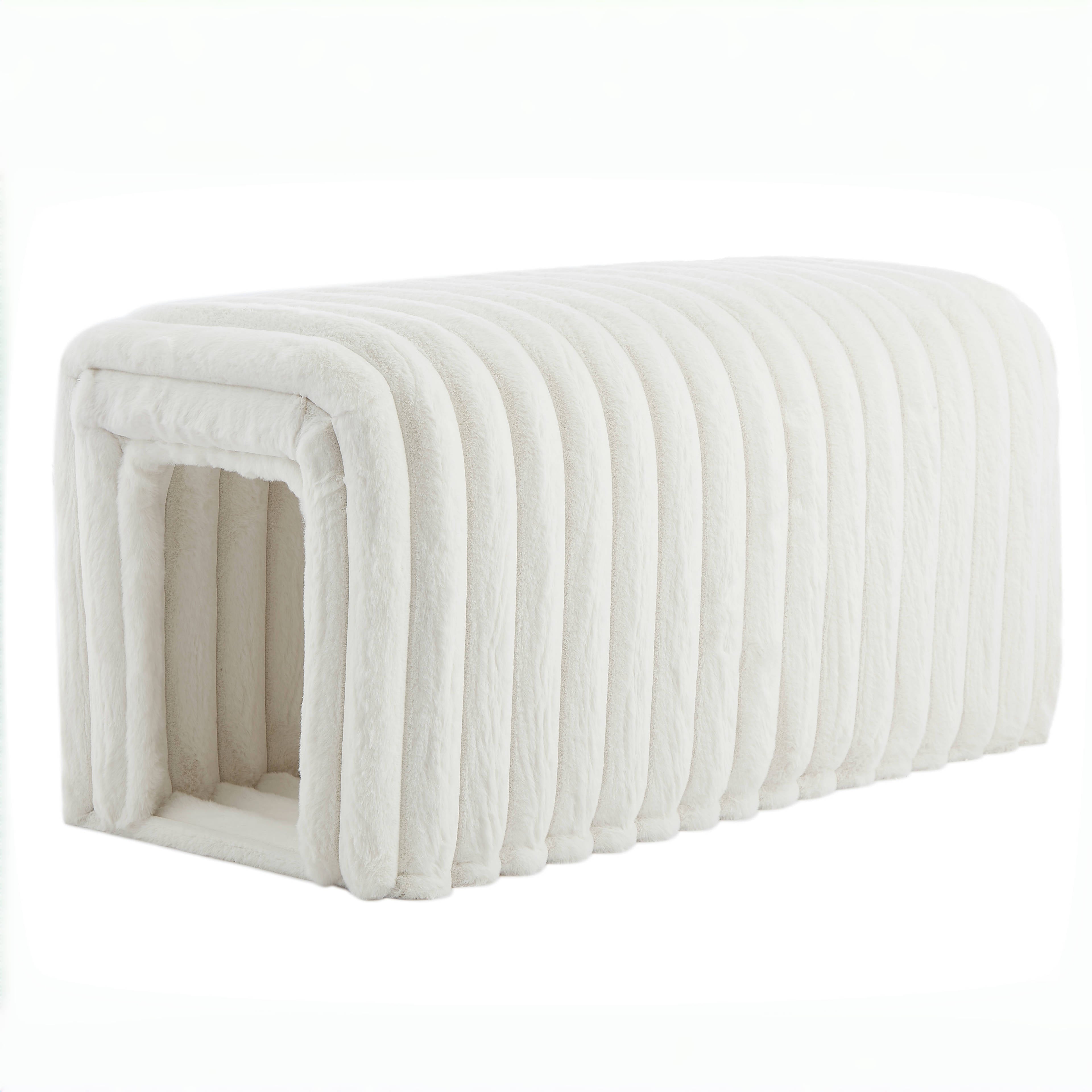 Aros Corduroy Storage Ottoman Bench with Cat Tunnels
