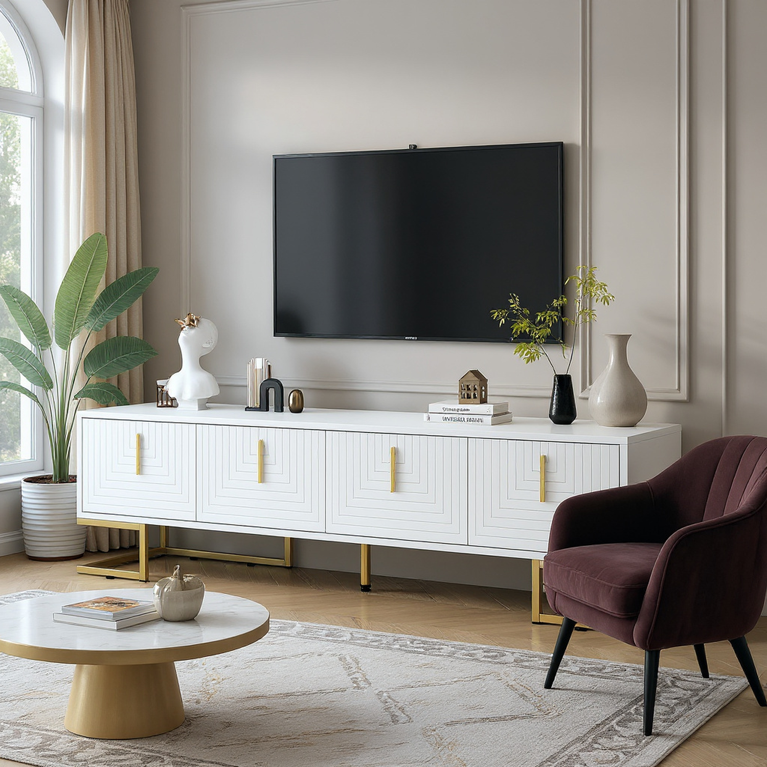 Athena Modern TV Stand with Gold Metal Legs