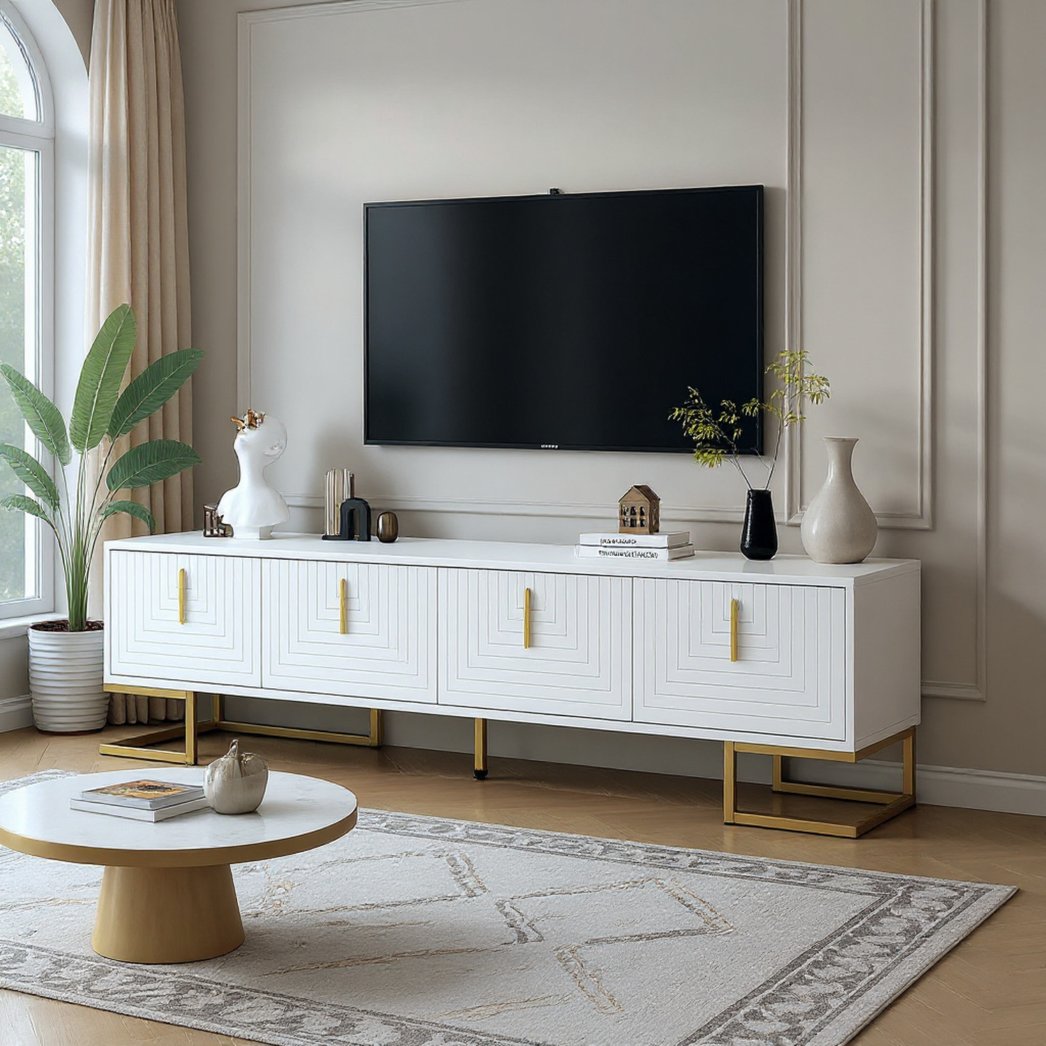 Athena Modern TV Stand with Gold Metal Legs