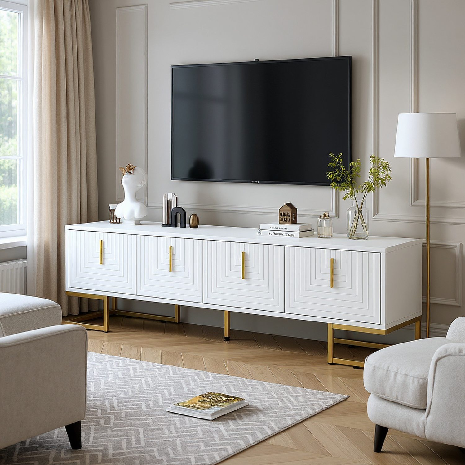 Athena Modern TV Stand with Gold Metal Legs