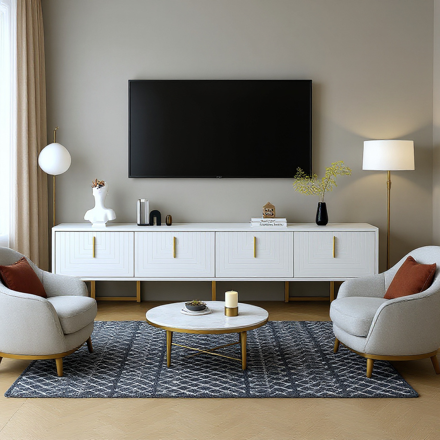 Athena Modern TV Stand with Gold Metal Legs