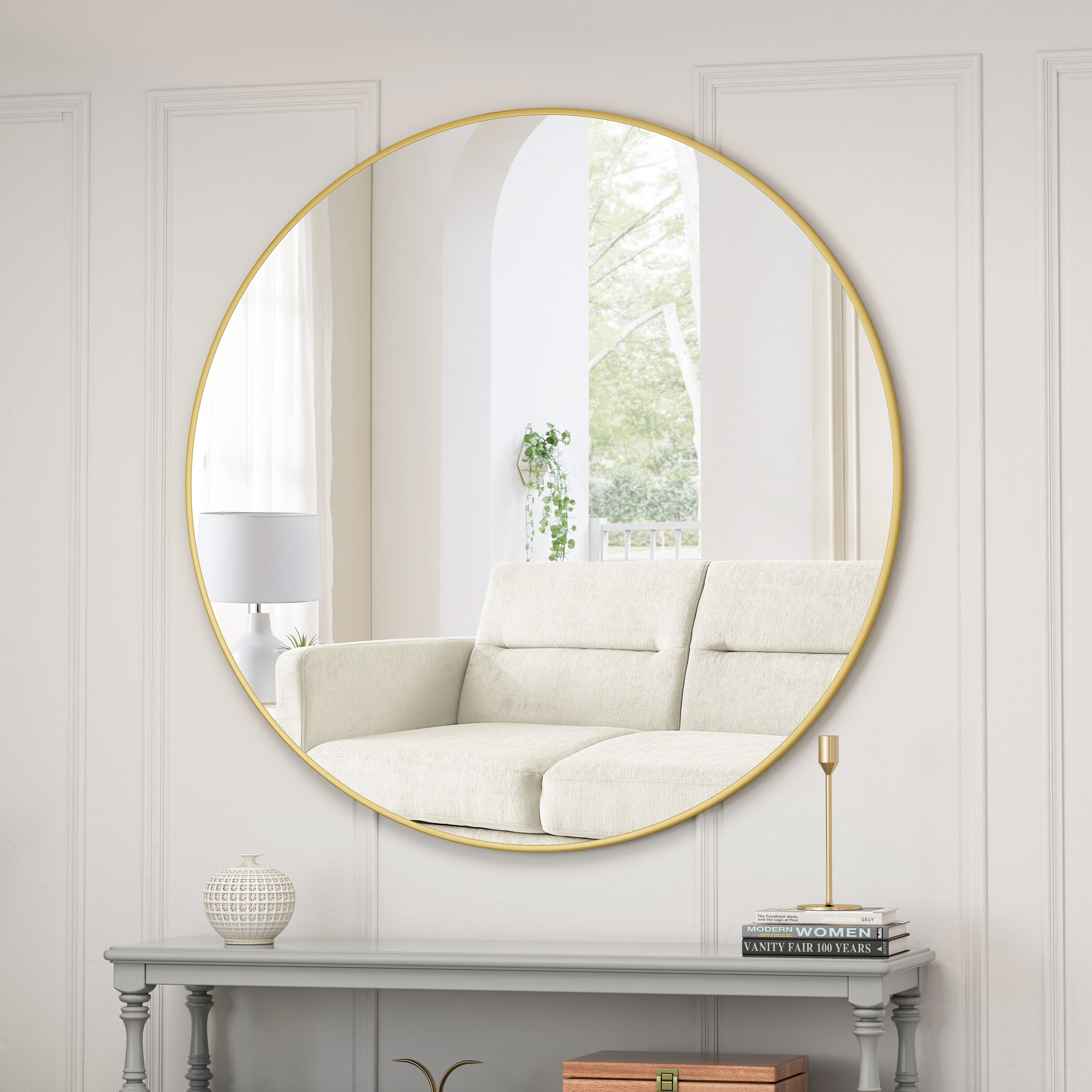 Aurora 39" Round Wall Mirror with Gold Metal Frame