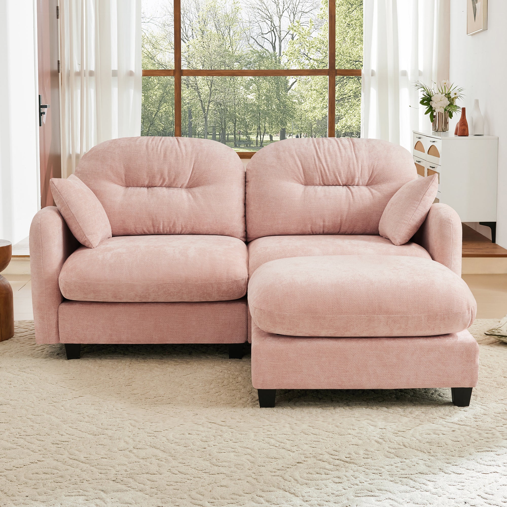 Roselyn 74" Modular Chenille Cloud L-Shaped Sectional Sofa with Ottoman and Tufted Cushion Backrest
