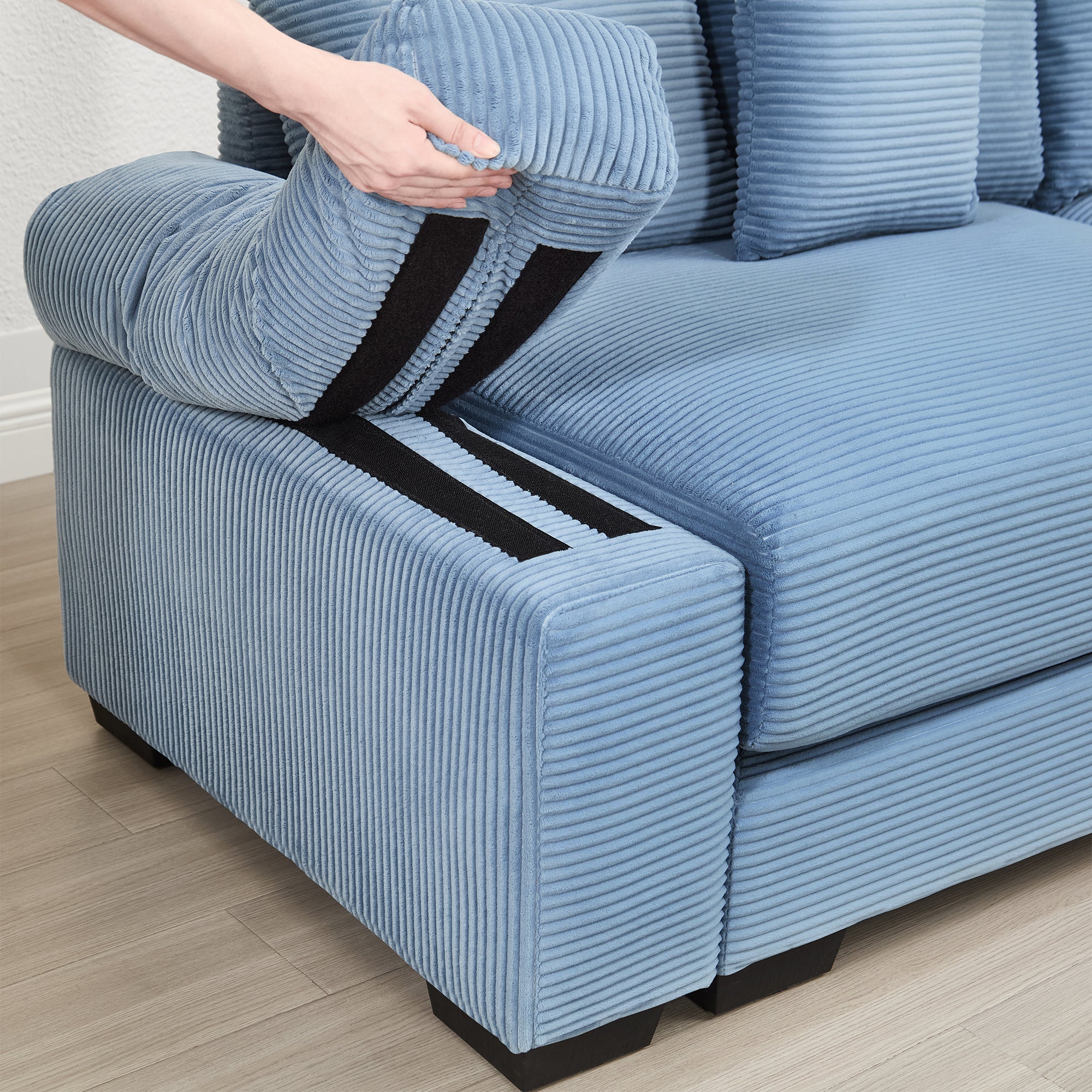 Albany 130" Modular Corduroy Cloud L-Shaped Sectional Sofa with Ottoman and Extra-Thick Armrests