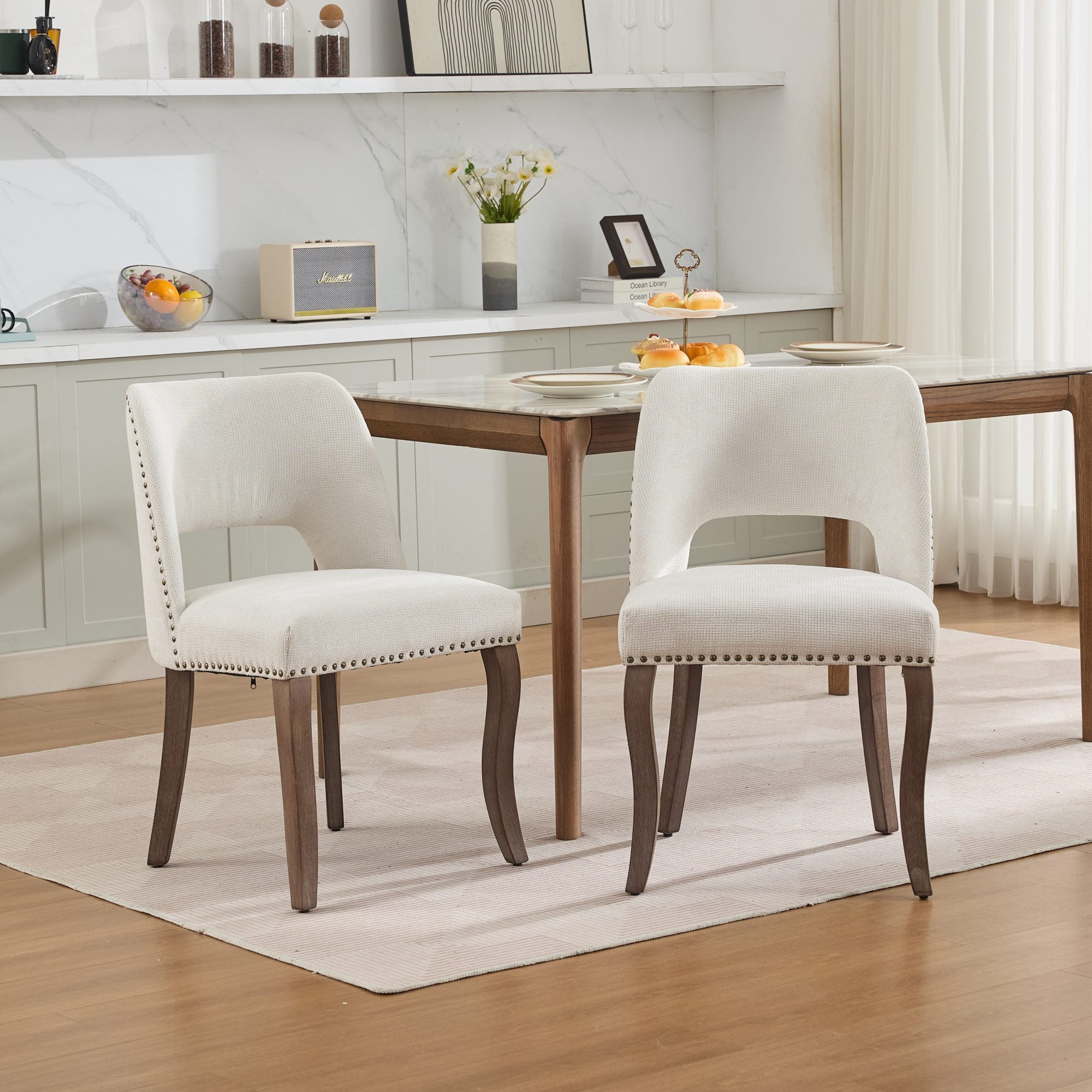 Tiberis Modern Fabric Upholstered Dining Chair Set of 2 Wood Frame
