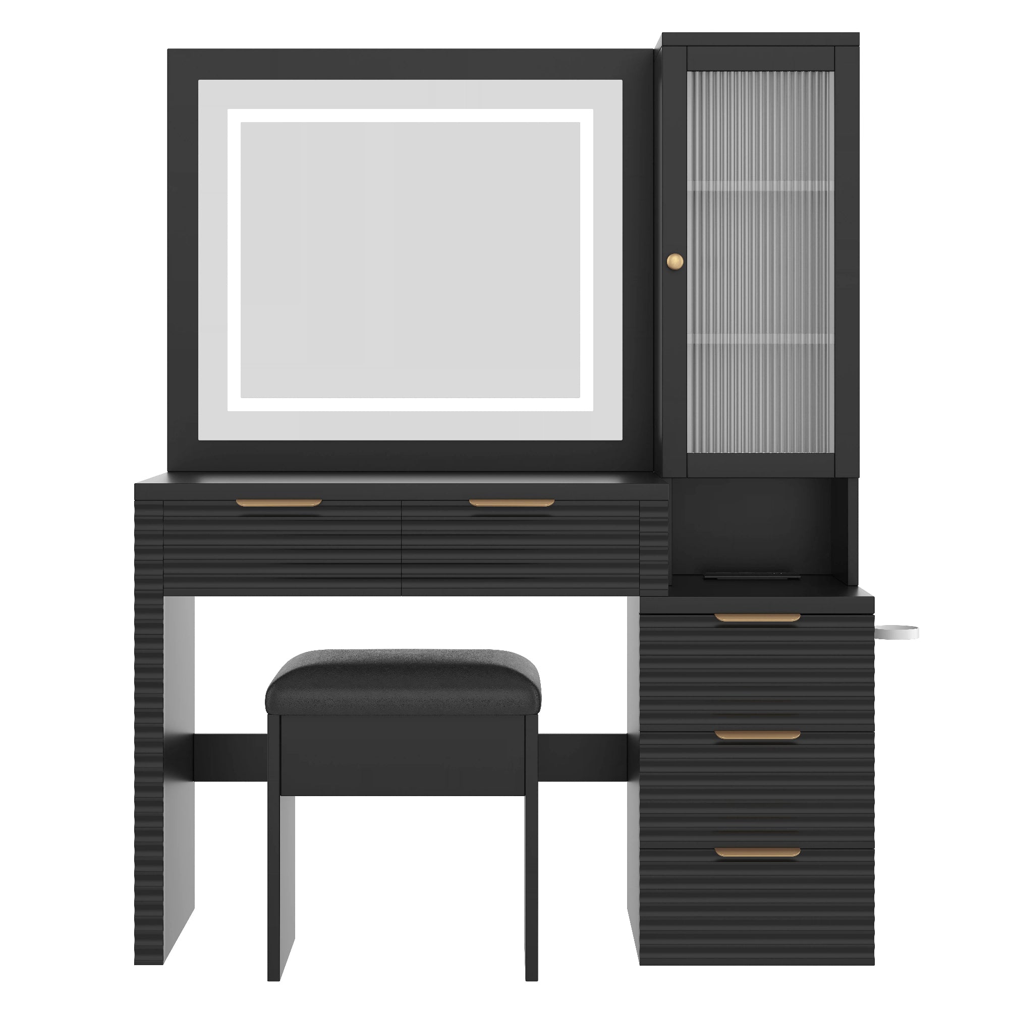 Fernwood 43.5" Fluted Makeup Vanity Set with Lighted Mirror and Charging Station