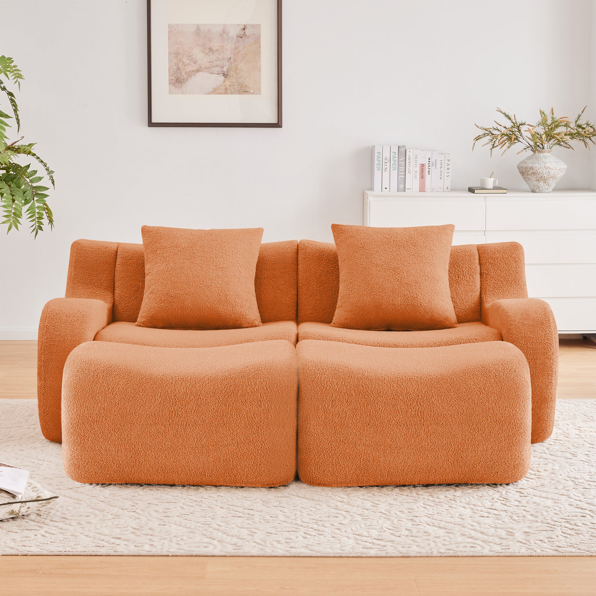 Chico 83" Modular Soft Teddy Fabric Loveseat Sofa with Curved Armrests
