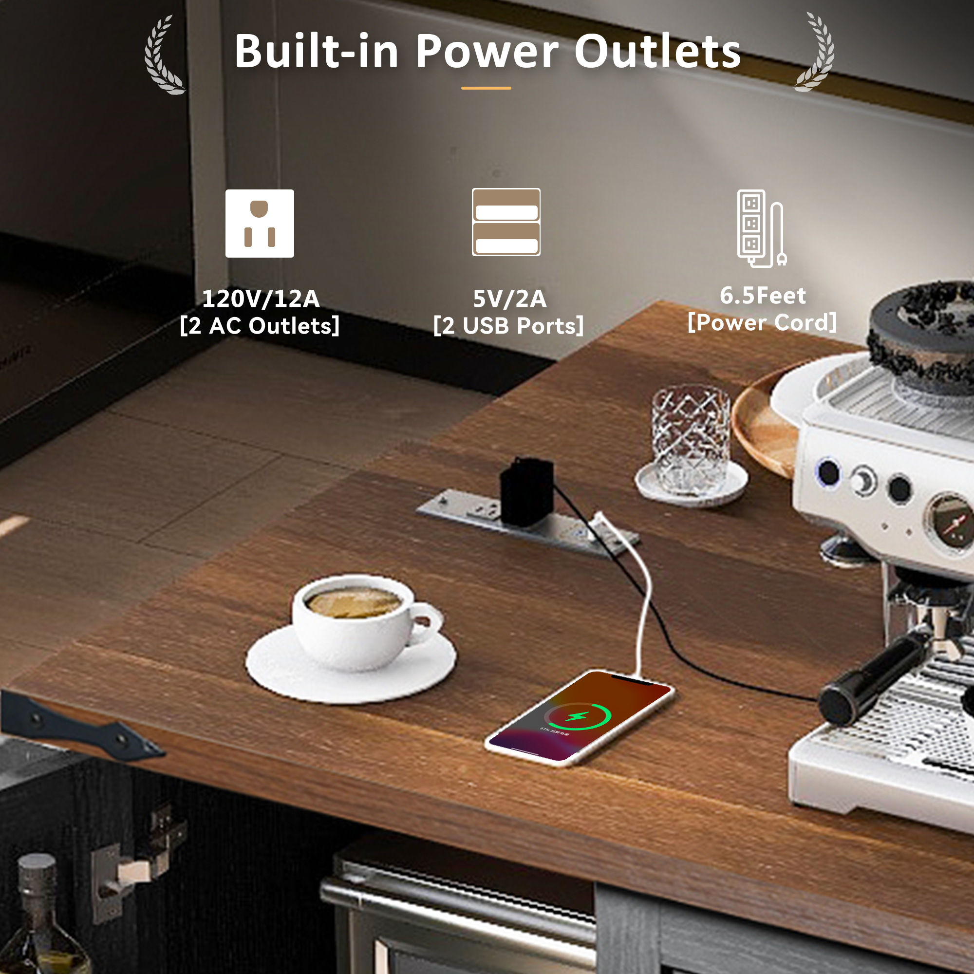 54.5" Farmhouse Kitchen Island with Power Outlet, Kitchen Storage Island  with Internal Storage Rack, Drop Leaf, Spice Rack, Rolling Kitchen Cart on Wheels, for Home, Kitchen and Dining Room,Black