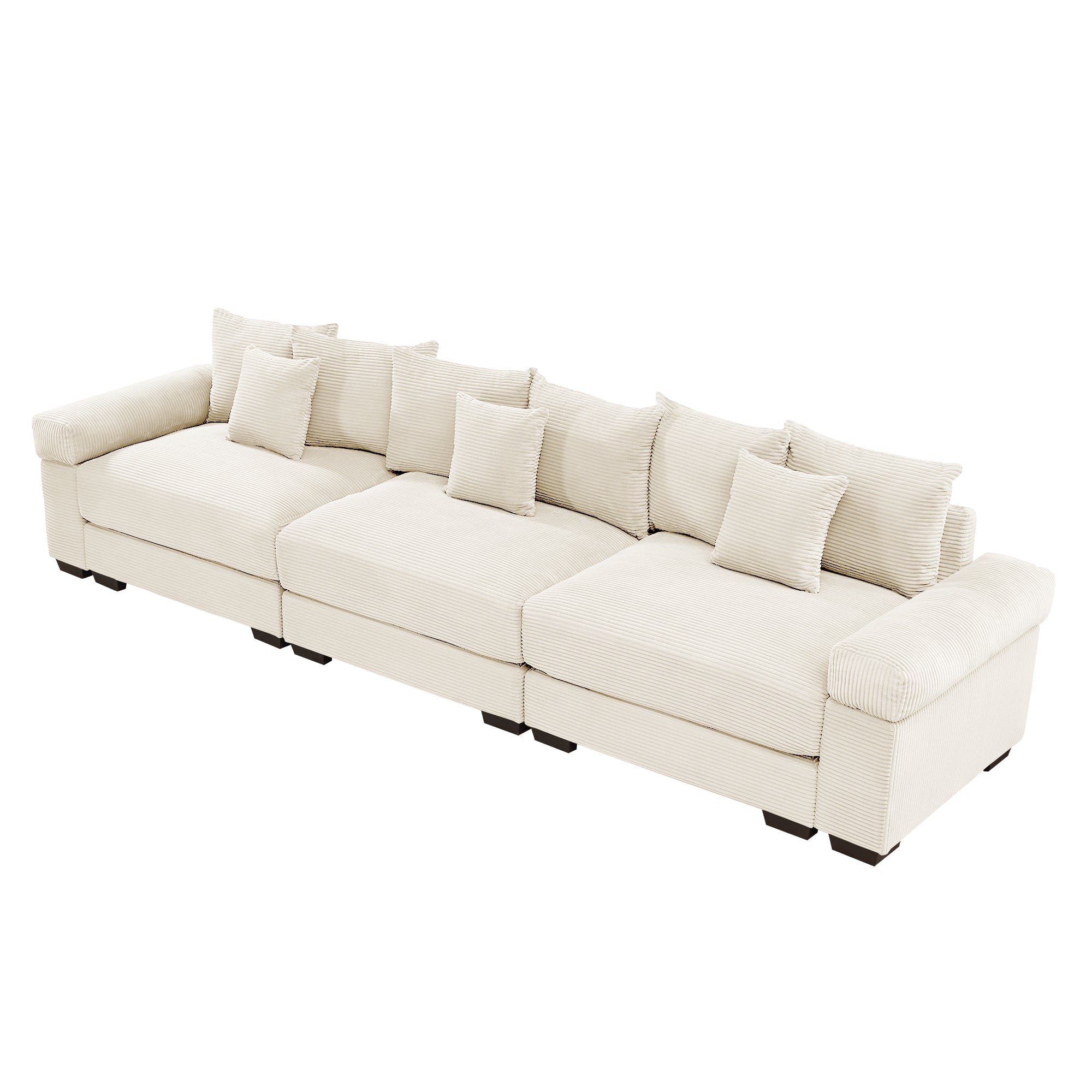Albany 130" Modular Corduroy Cloud 4-Seater Sofa with Extra-Thick Armrests