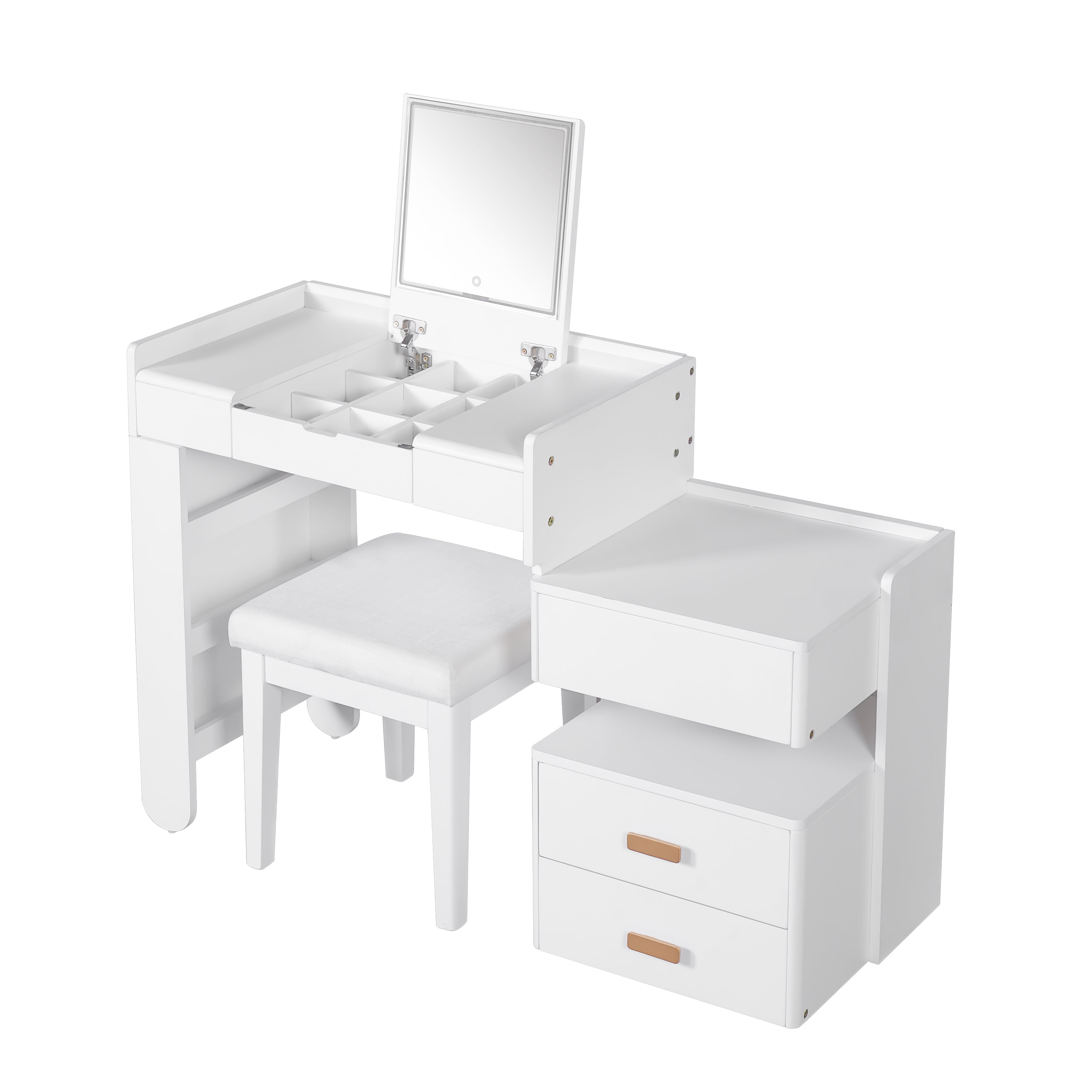 Aurorae Modular Makeup Vanity Desk Set with Flip-Top Mirror and Ample Drawer Storage