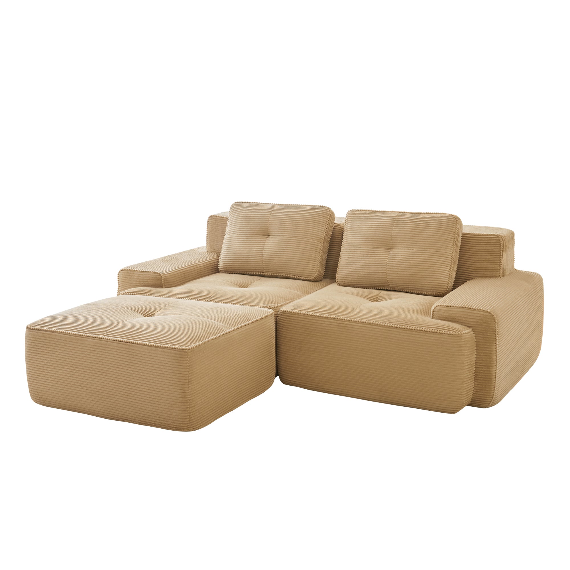 Racine 82" Modular Corduroy Fabric Loveseat Sofa with Pillows and Movable Ottoman
