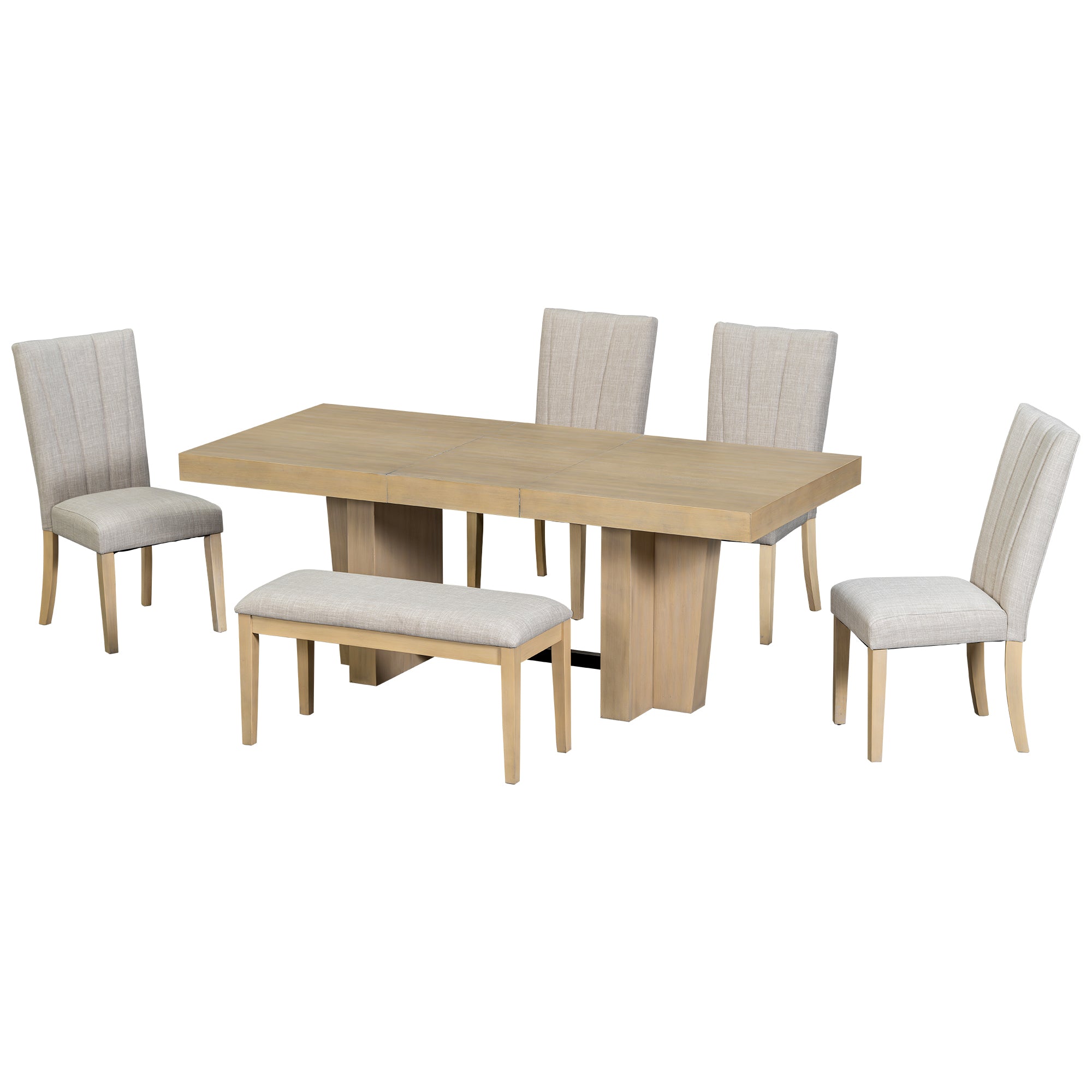Batur 78" Farmhouse Wood Extendable Dining Table Set with Bench