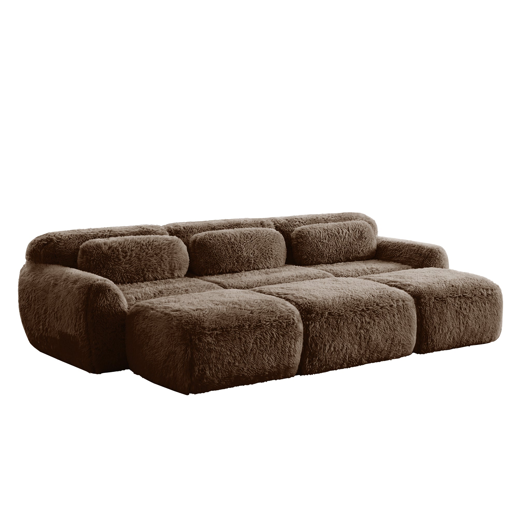 Durham 115" Modular Corduroy Plush 3-Seater Sofa with High-Density Sponge and Movable Ottomans