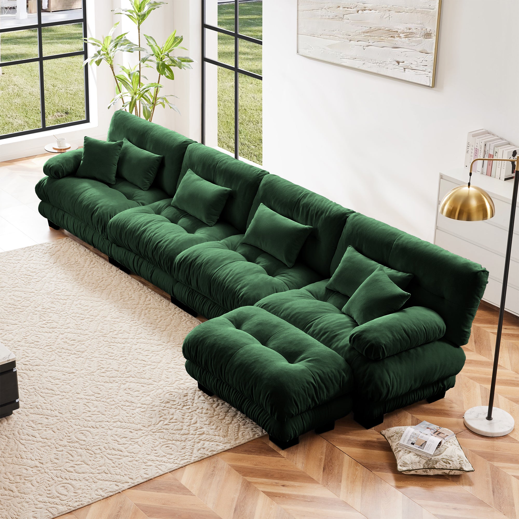 Monterey 173" Oversized Modular Chenille L-Shaped Cloud Sectional Sofa with Ottoman