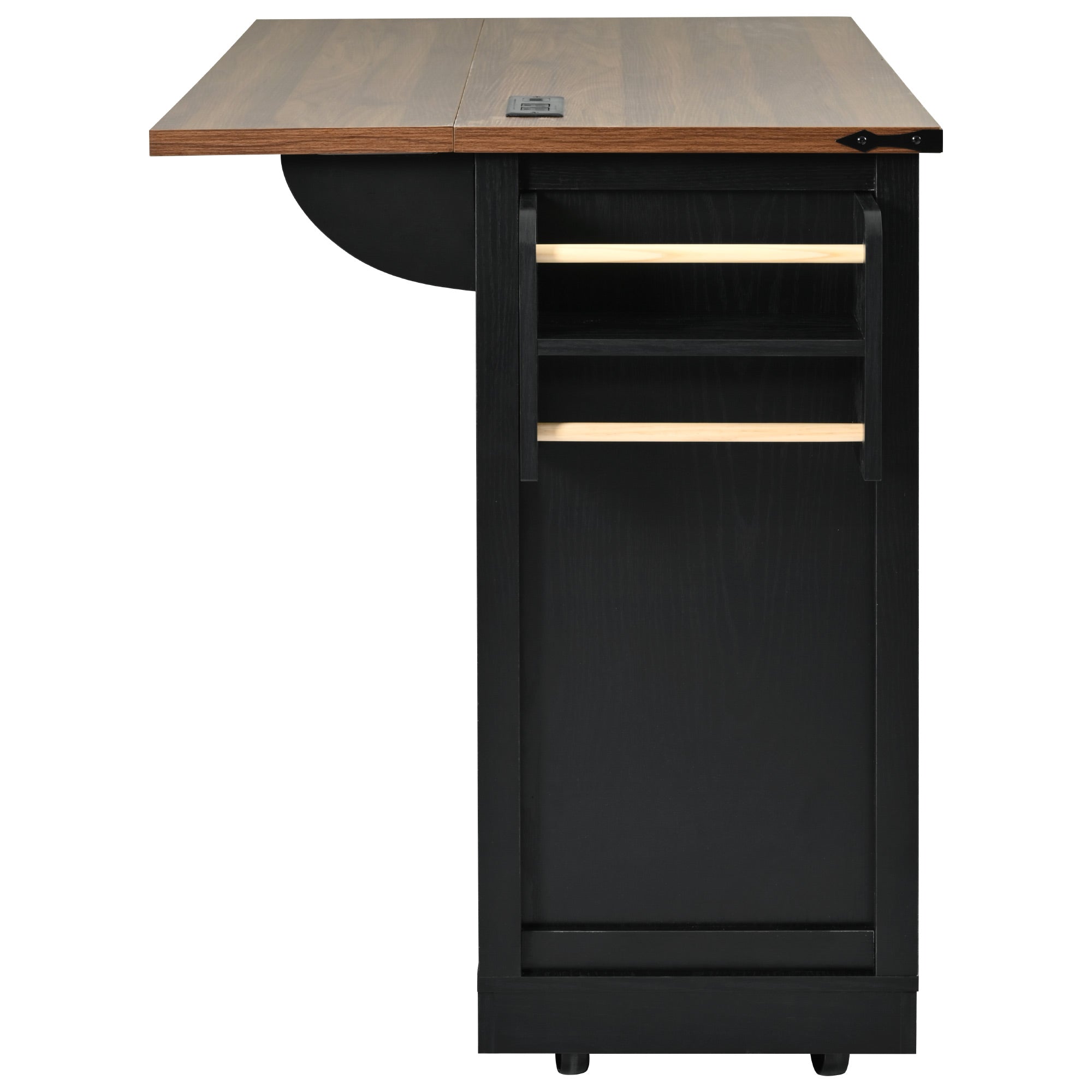 Arlena 55 Inch Farmhouse Kitchen Island with Power Outlet and Drop Leaf