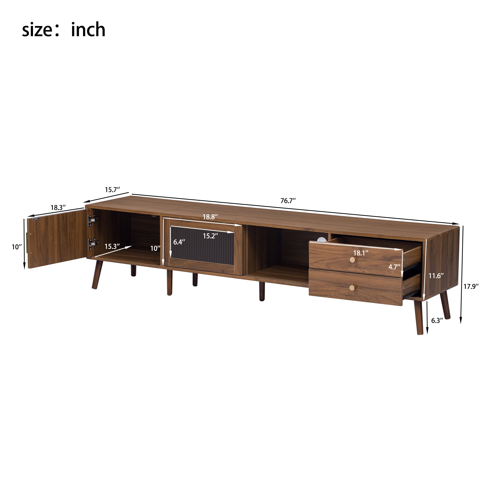 Kyoto 76" Mid-Century Modern TV Stand with Storage Cabine