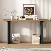 Uniquely Designed Console Table made of Fraxinus Mandschuric Solid Wood Veneer,with Distinctive Round Hollow Legs, Suitable for Foyer, Living Room, or Hallway.