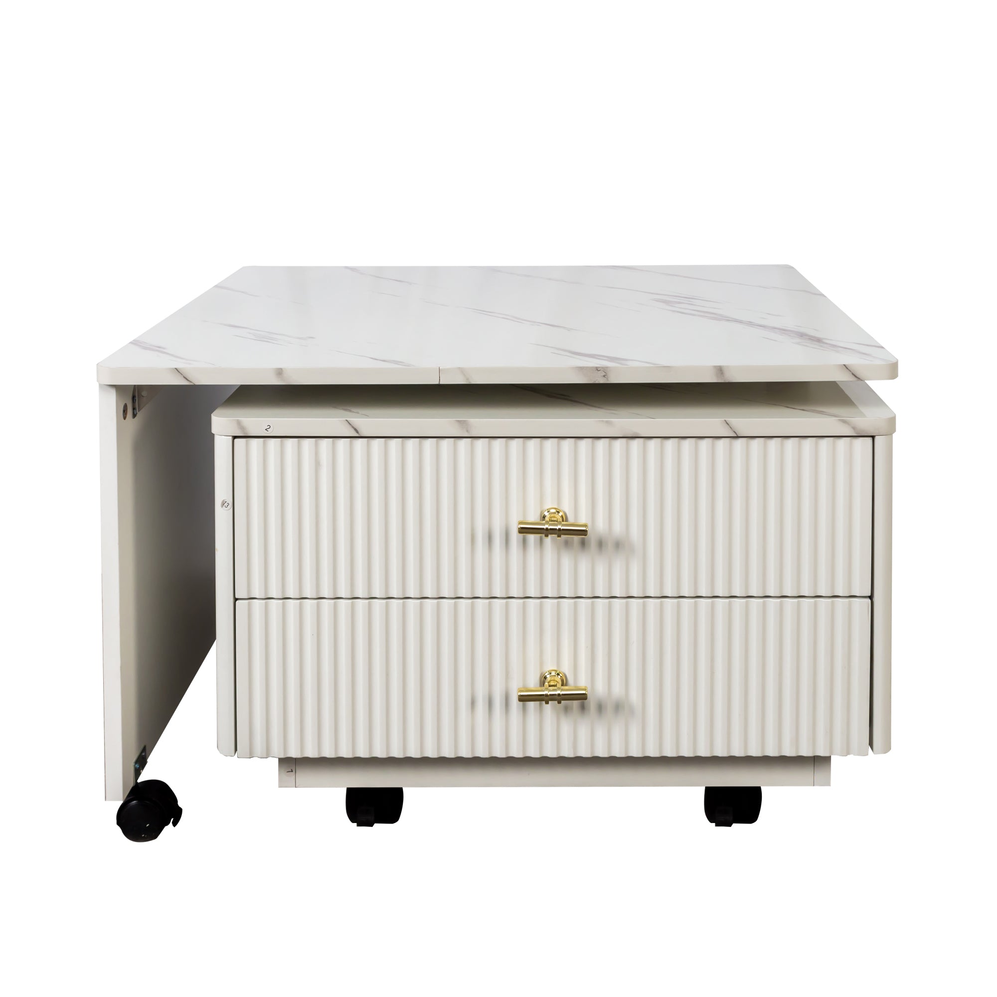 Vesta 47.24" Modern White Extendable Coffee Table with Storage Drawers and Wheels