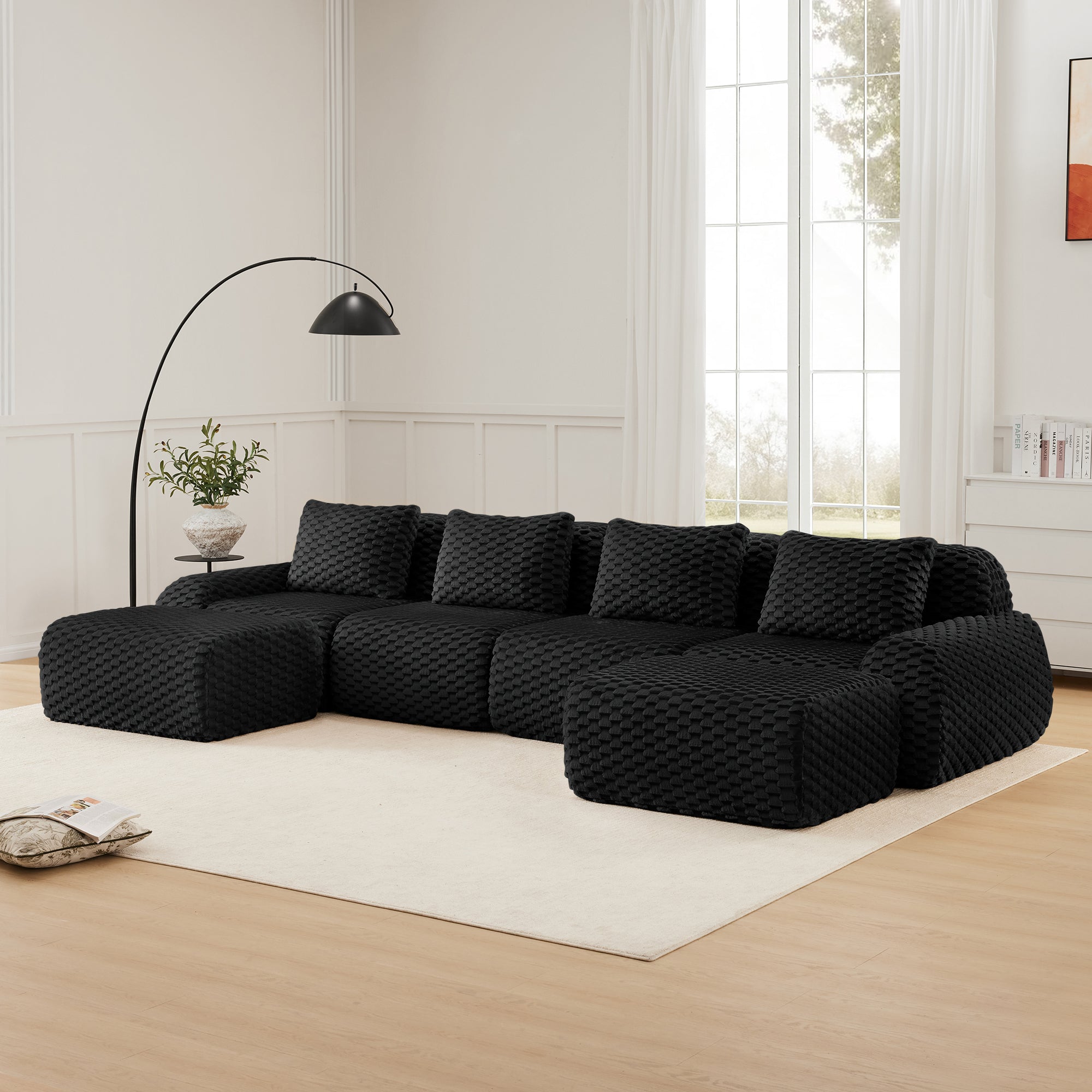 Olathe 146" Modular Flannelette Fabric U-Shaped Sectional Sofa with Movable Ottomans