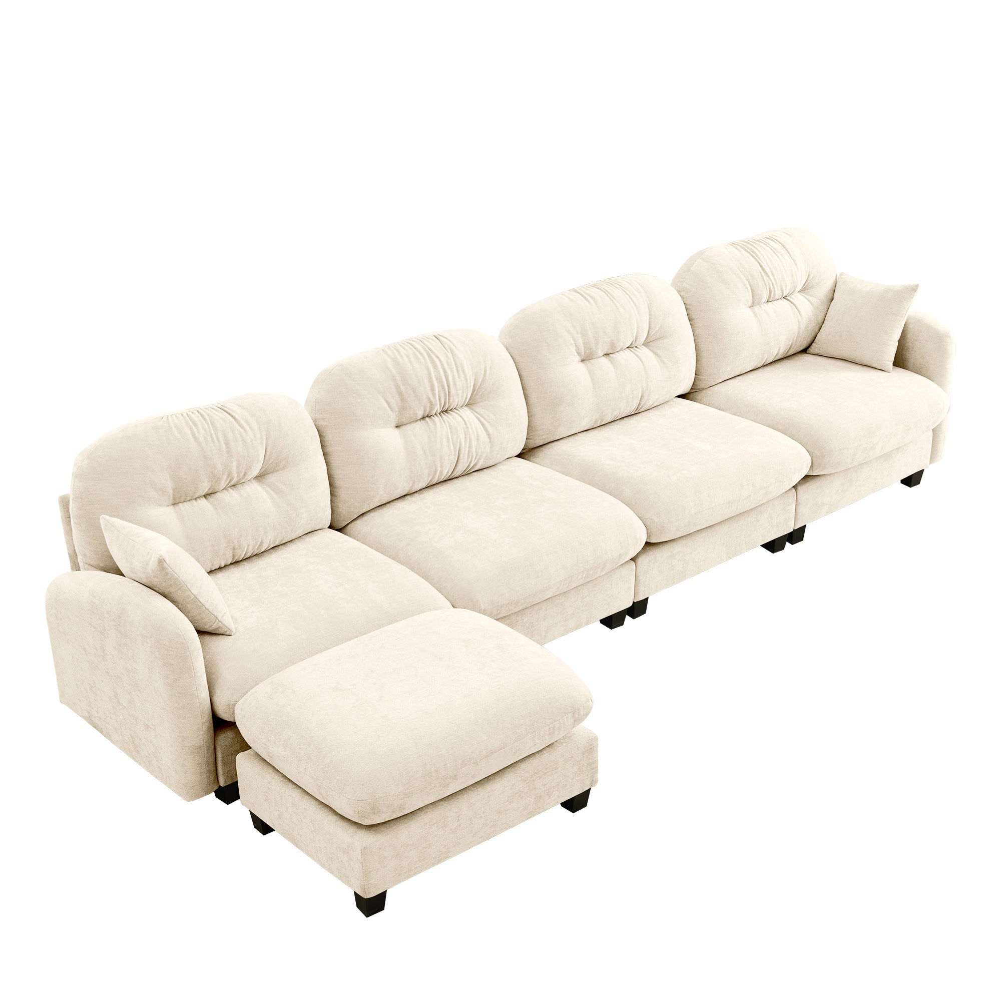 Roselyn 140" Modular Chenille Cloud L-Shaped Sectional Sofa with Ottoman and Tufted Cushion Backrest