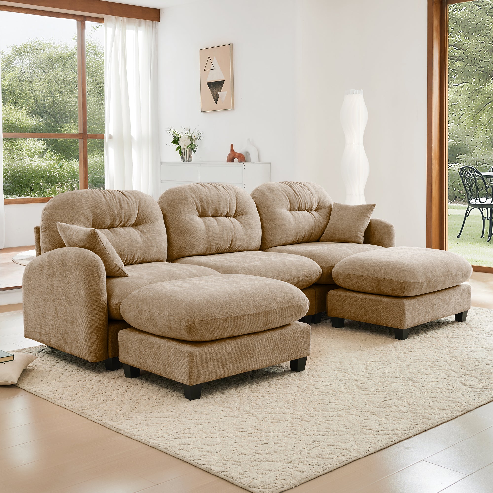 Roselyn 107" Modular Chenille Cloud U-Shaped Sectional Sofa with Ottoman and Tufted Cushion Backrest