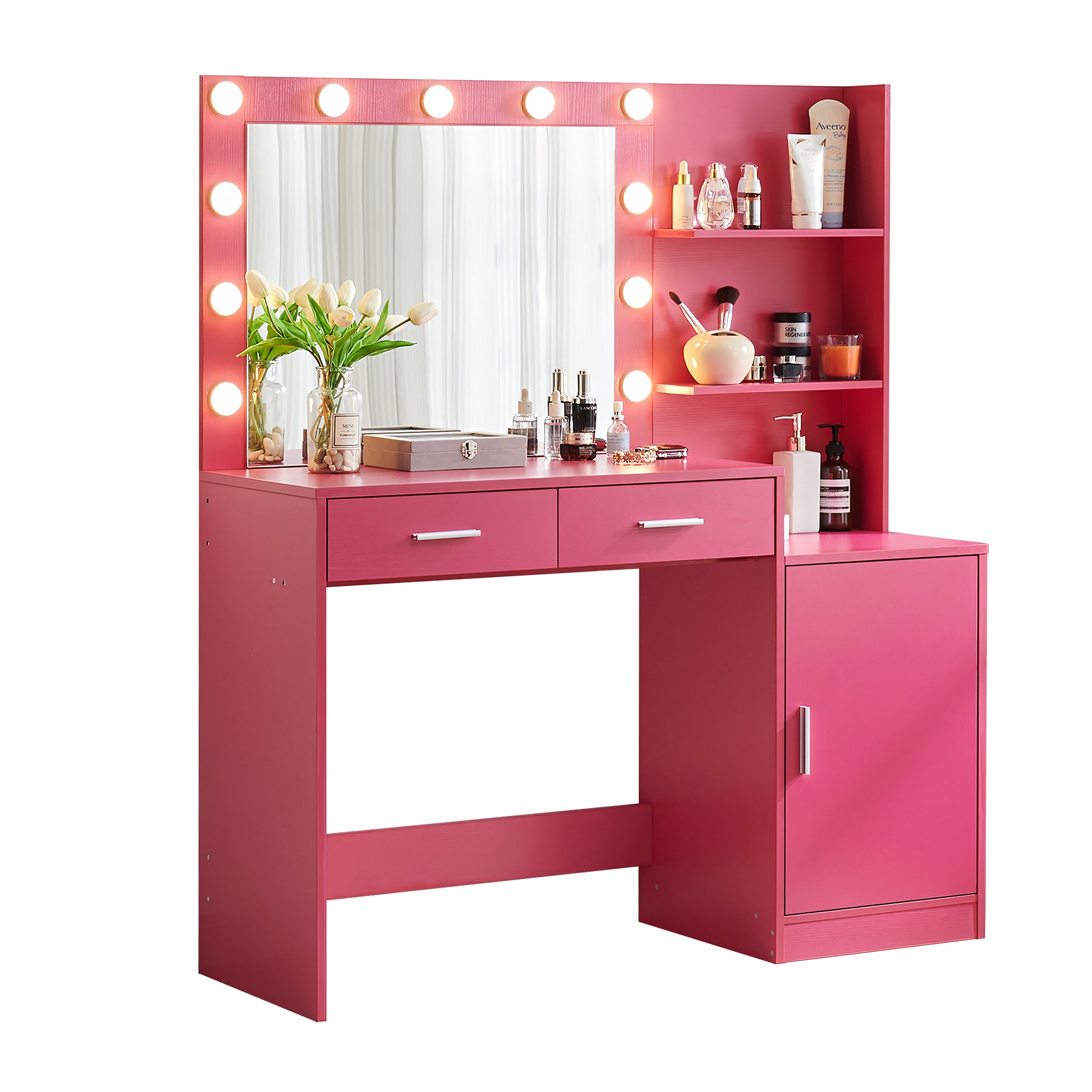 Espoo 46.4" Modern Vanity Desk with Lighted Mirror, Pink