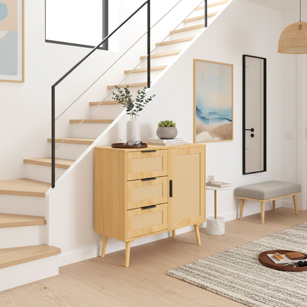 Terra Rattan Accent Storage Cabinet, Natural Wood Finish