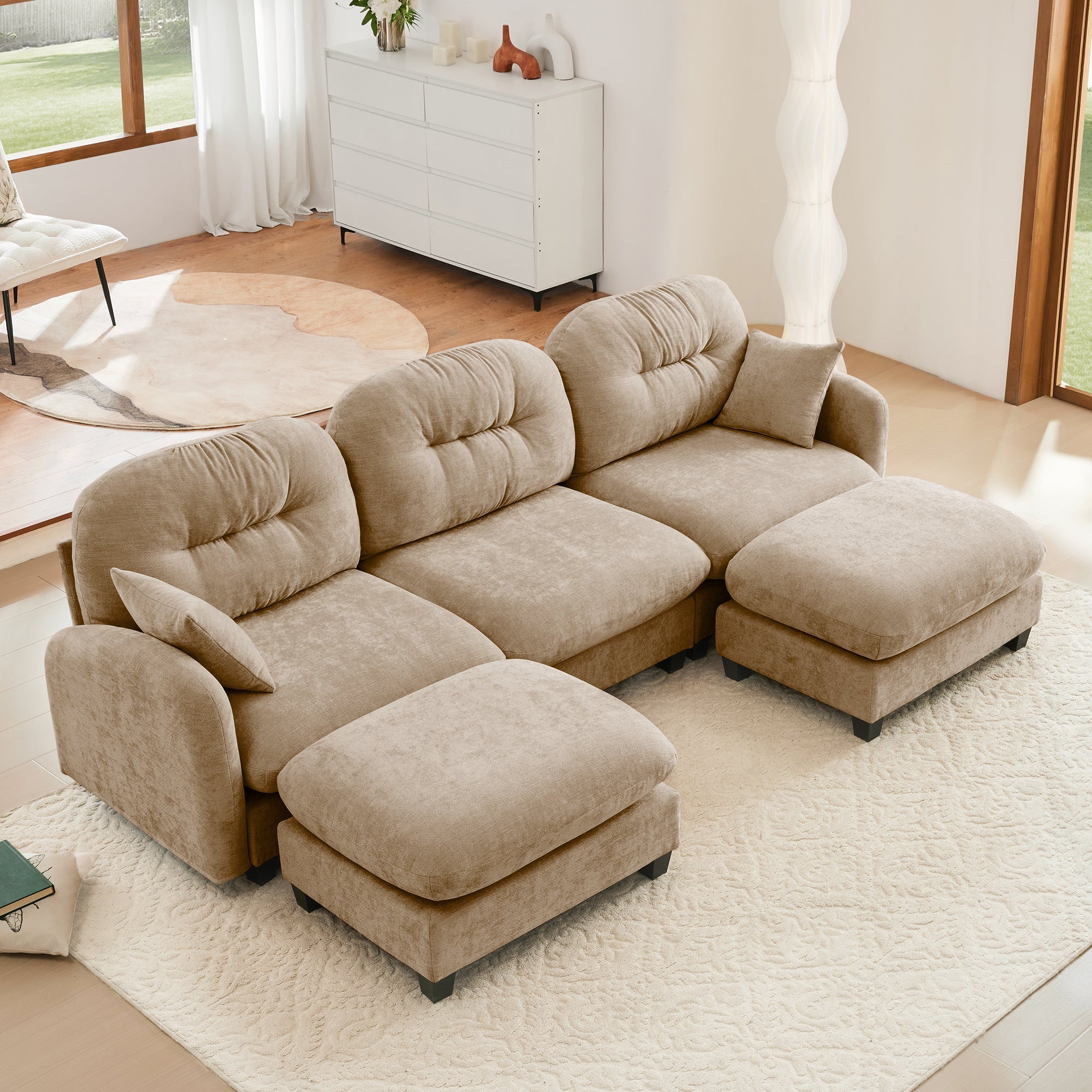 Roselyn 107" Modular Chenille Cloud U-Shaped Sectional Sofa with Ottoman and Tufted Cushion Backrest