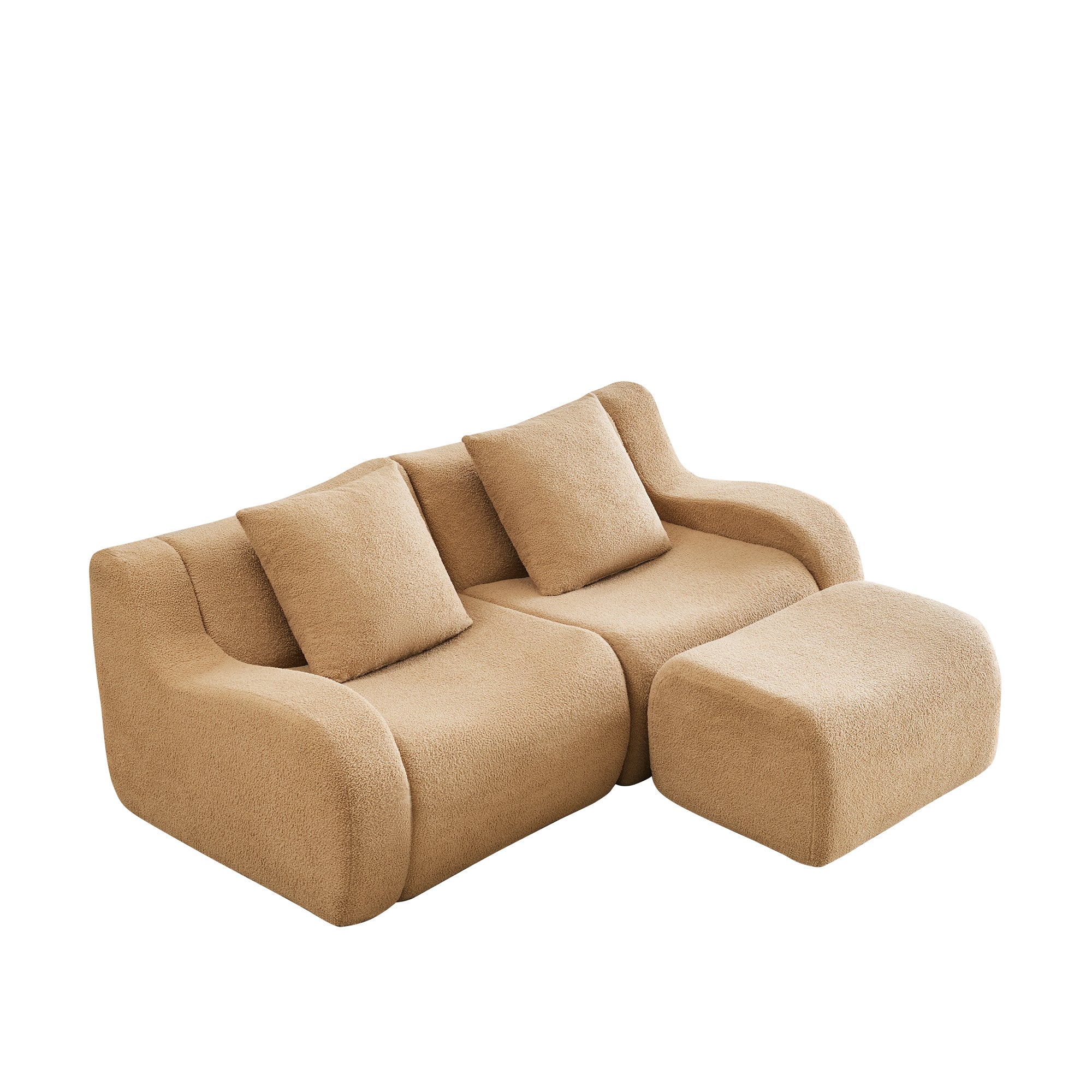 Chico 83" Modular Teddy Fabric L-Shaped Loveseat Sofa with Movable Ottoman