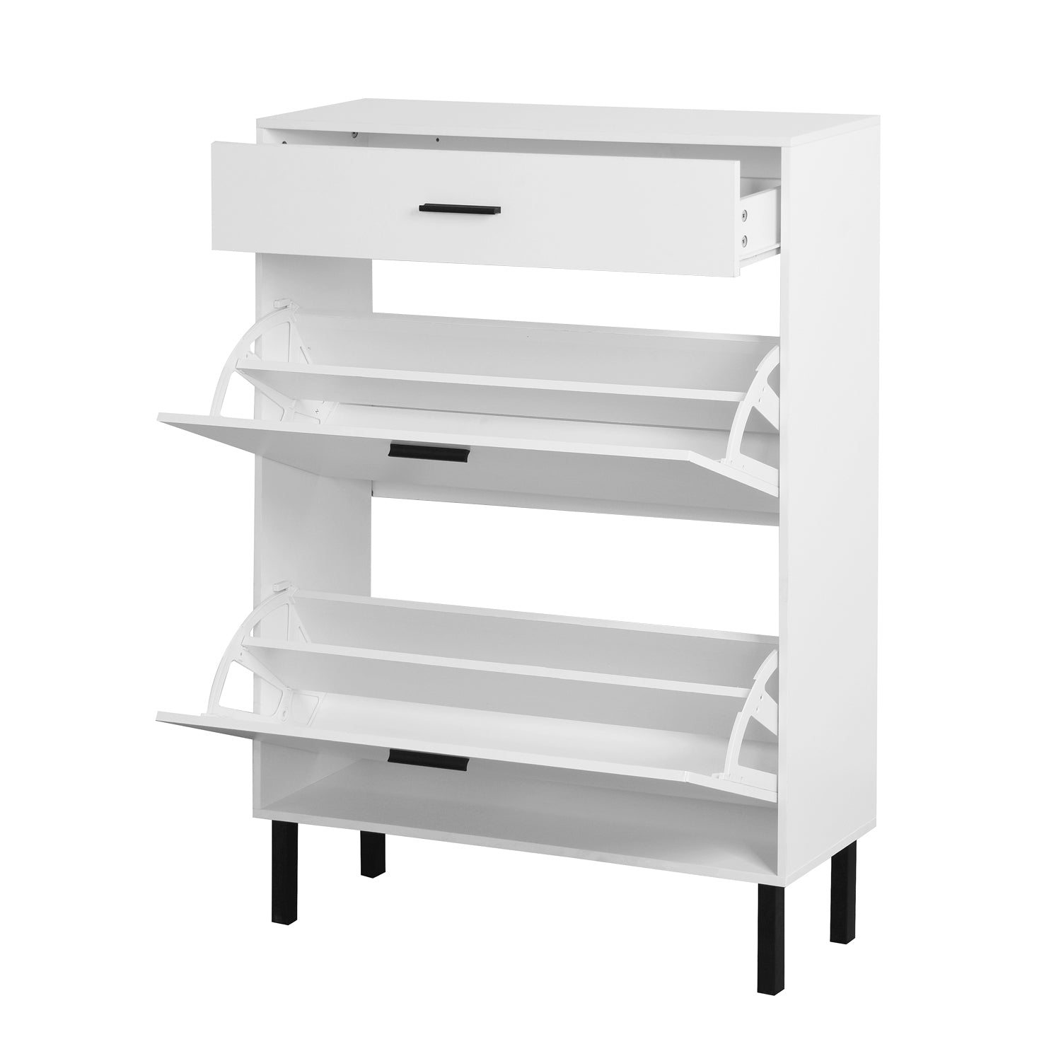 Harbor Modern Shoe Storage Cabinet with Drawer, White
