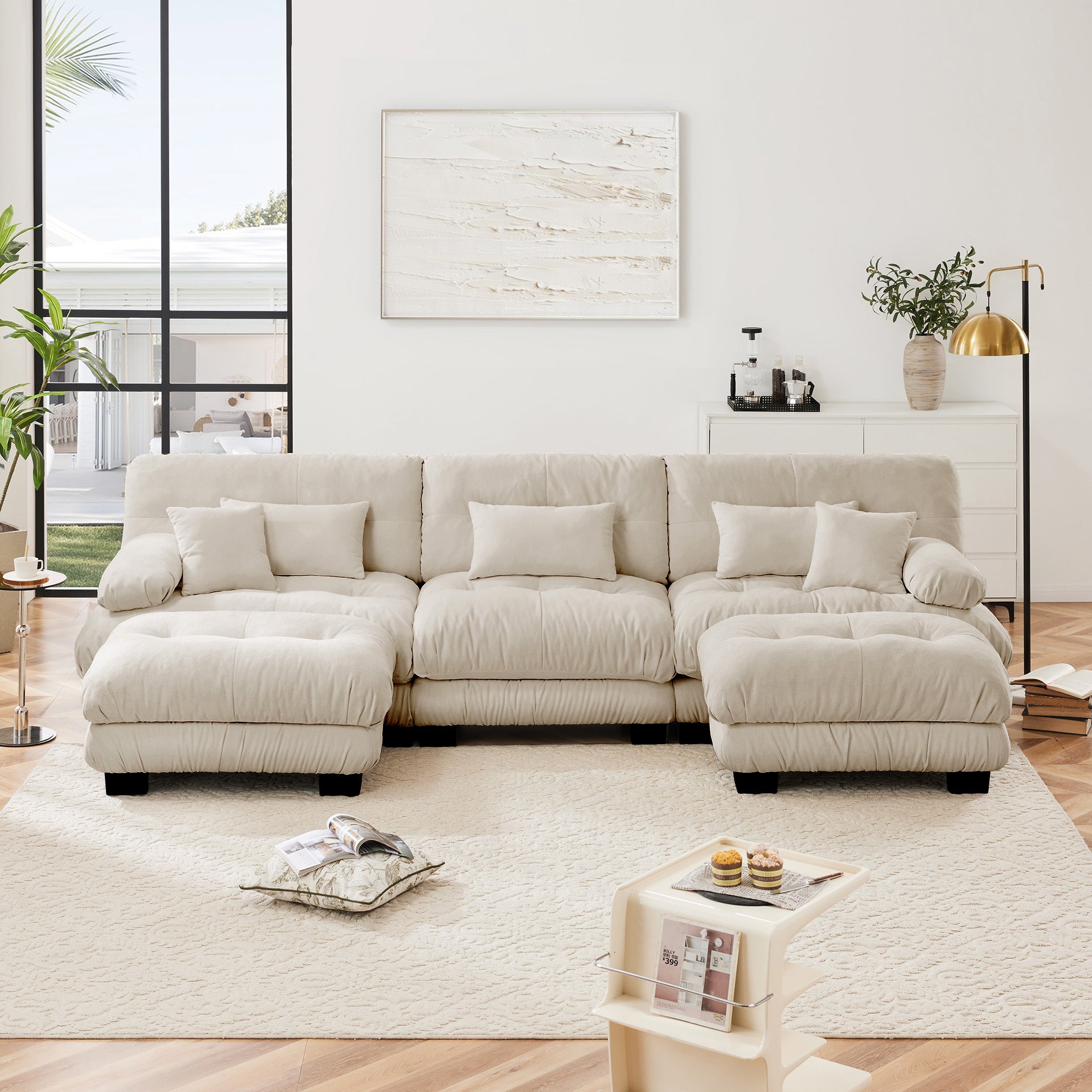 Monterey 134" Modular Chenille U-Shaped Cloud Sectional Sofa with 2 Ottomans